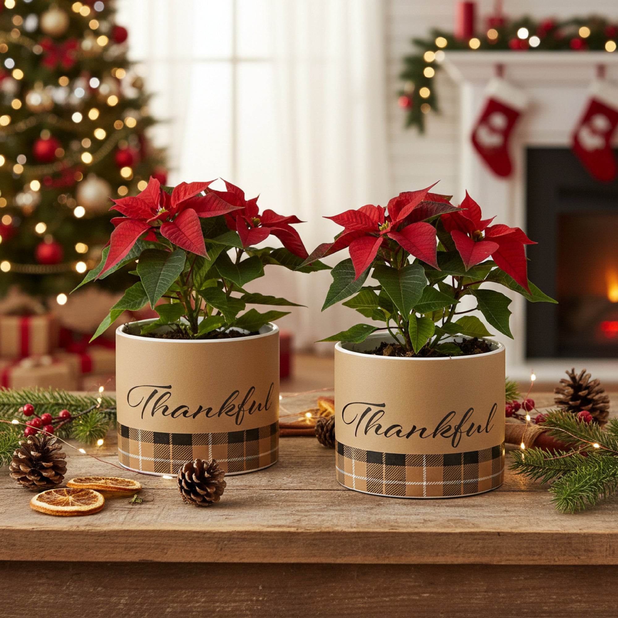 Pot Thankful Plaid Medium, Fall Harvest, Planter, Holiday Decor- Set of 2