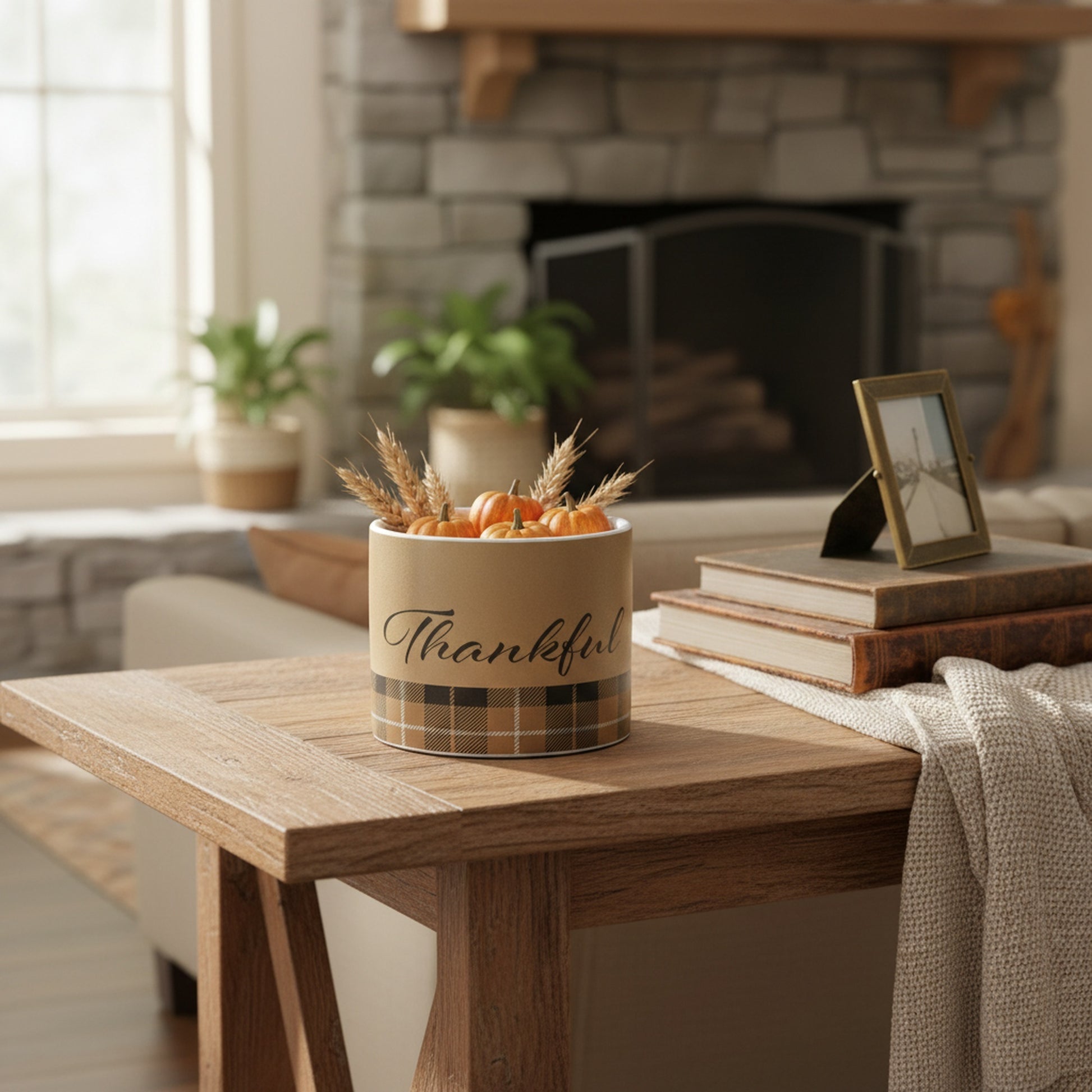 Pot Thankful Plaid Medium, Fall Harvest, Planter, Holiday Decor- Set of 2