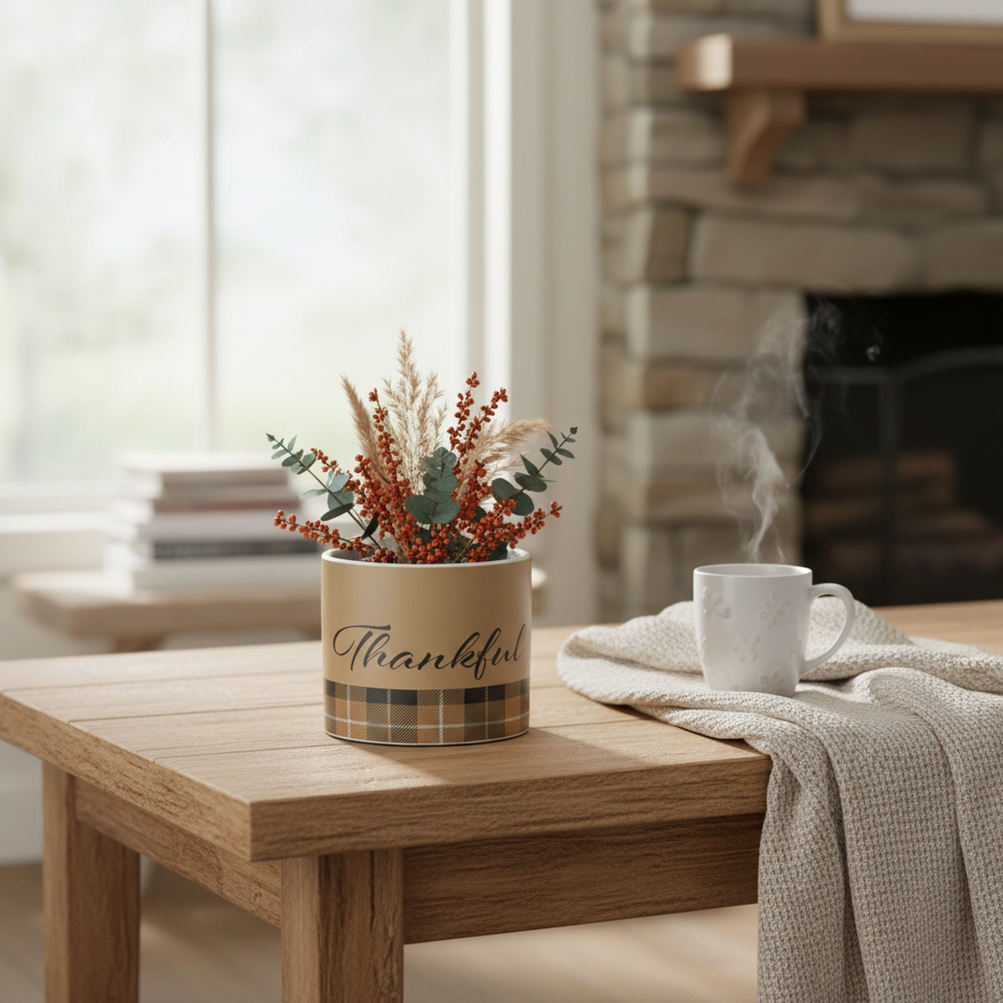 Pot Thankful Plaid Medium, Fall Harvest, Planter, Holiday Decor- Set of 2