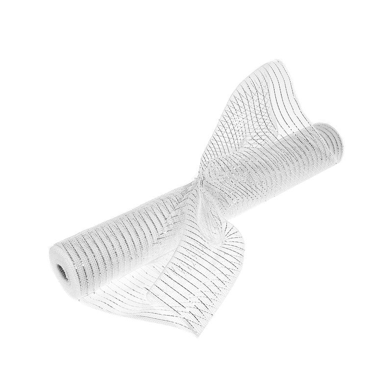 Mesh Ribbon – White with Silver Stripes, 21"x10Y, Decorative Craft Ribbon, Set of 2