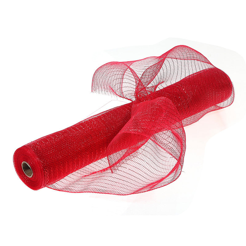 Mesh Ribbon – Red with Red Stripes, 21"x10Y, Holiday Decoration Ribbon, Set of 2