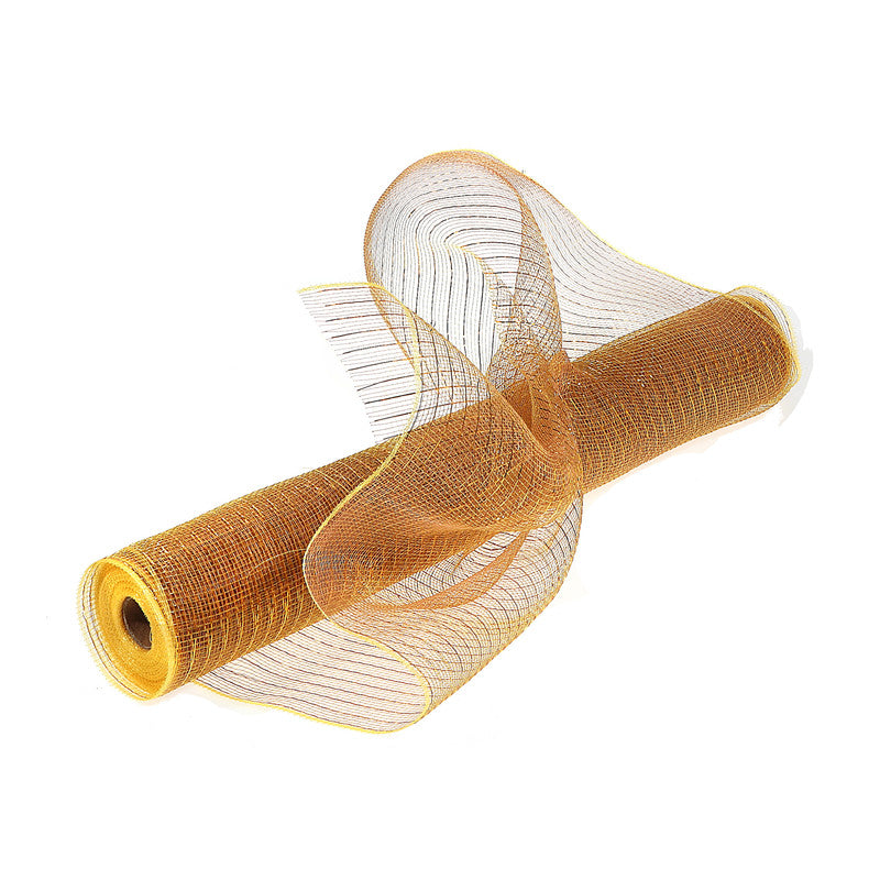 Mesh Ribbon – Gold with Gold Stripes, 21"x10Y, Elegant Craft Ribbon, Set of 2