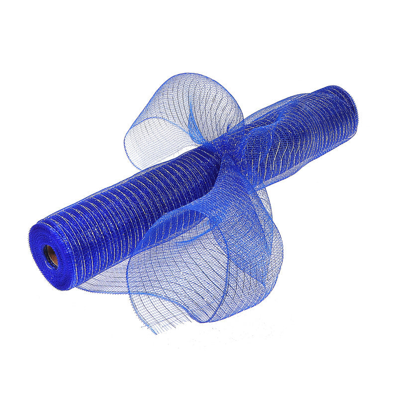 Mesh Ribbon – Blue with Silver Stripes, 21"x10Y, Decorative Craft Ribbon, Set of 2