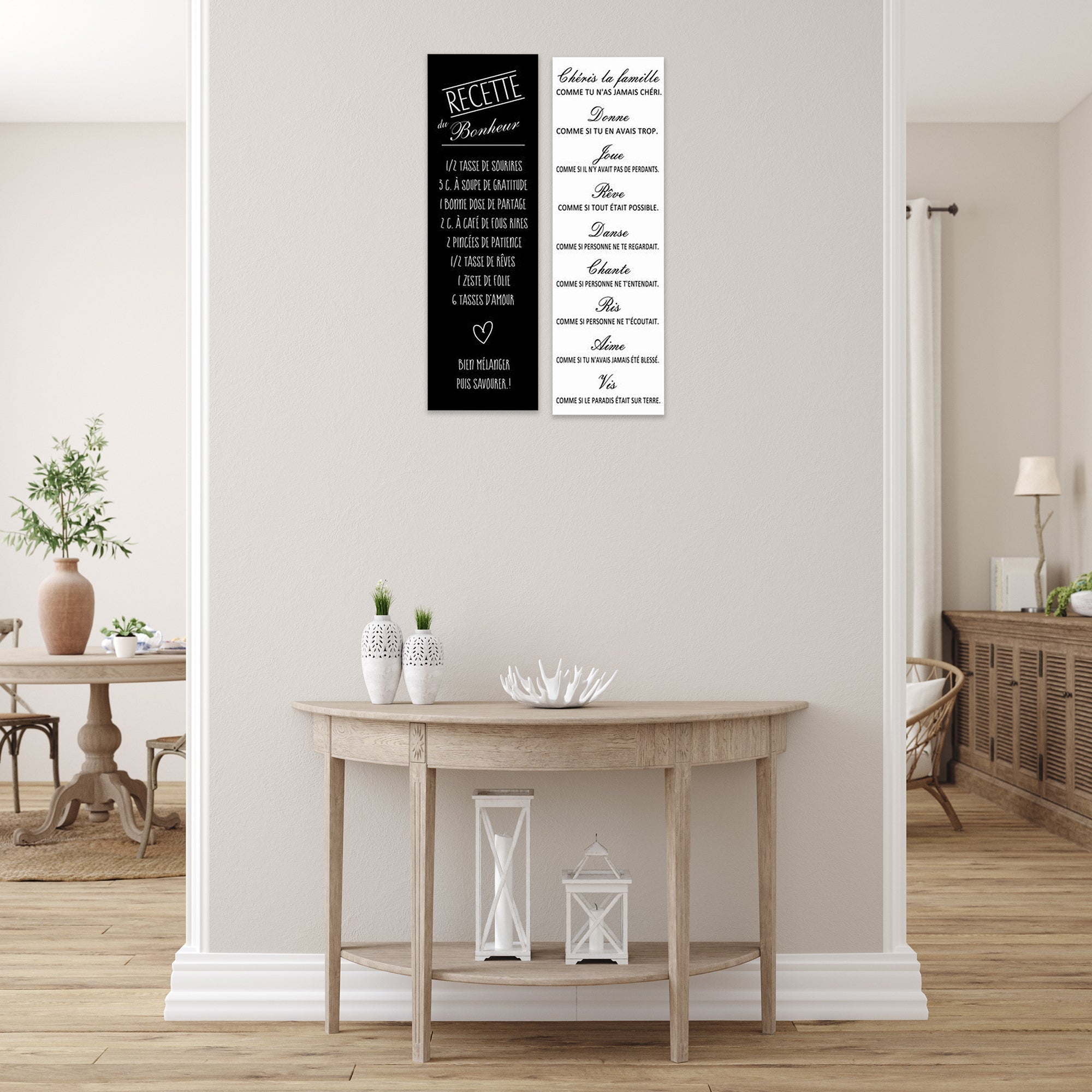 Canvas Wall Sign Recette & Famille Assorted Set Of 2, Kitchen Canvas Wall Art, Home Decor