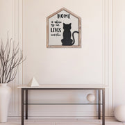 Framed House Shape Cat Wall Sign, Rustic Farmhouse Home Decor, Animal Accent
