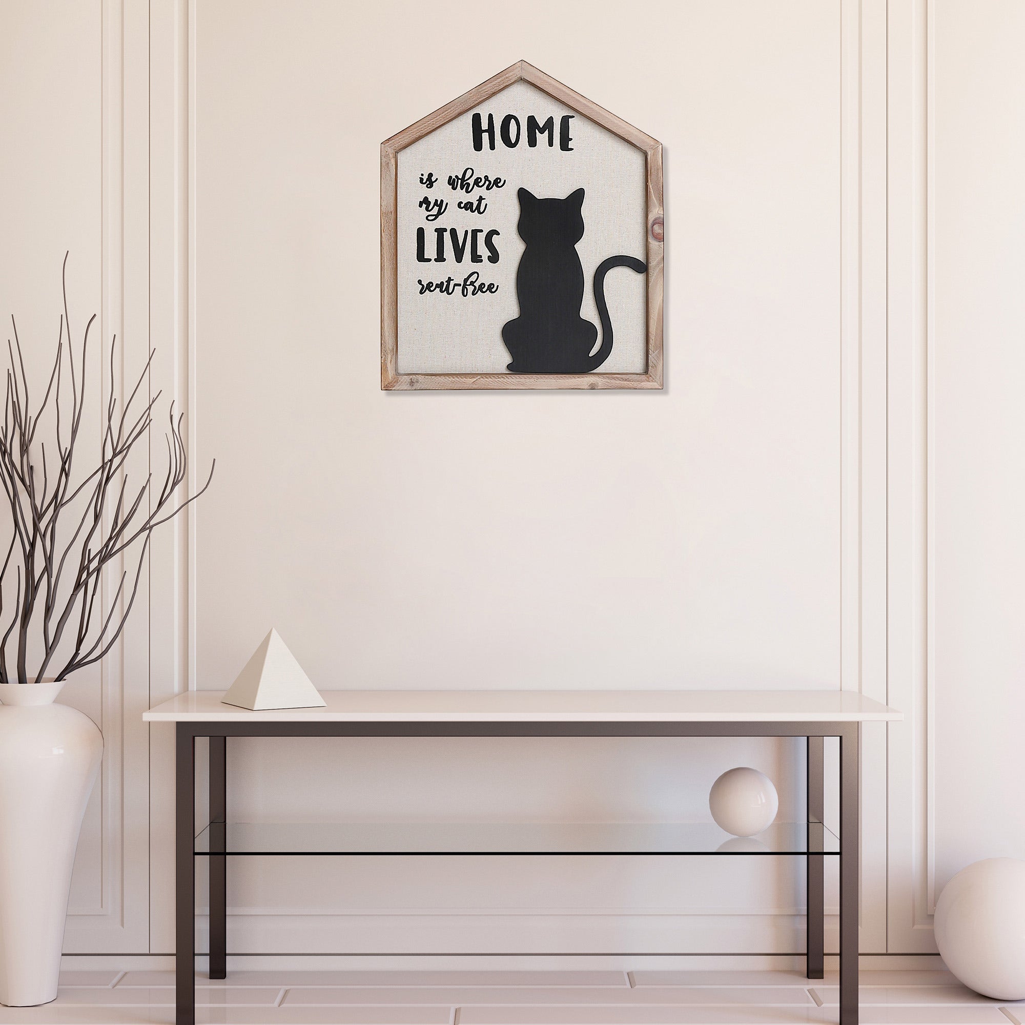 Framed House Shape Cat Wall Sign, Rustic Farmhouse Home Decor, Animal Accent