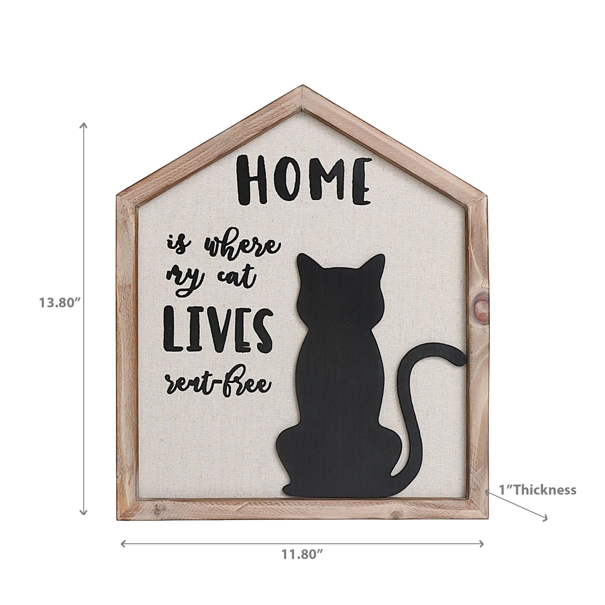Framed House Shape Cat Wall Sign, Rustic Farmhouse Home Decor, Animal Accent
