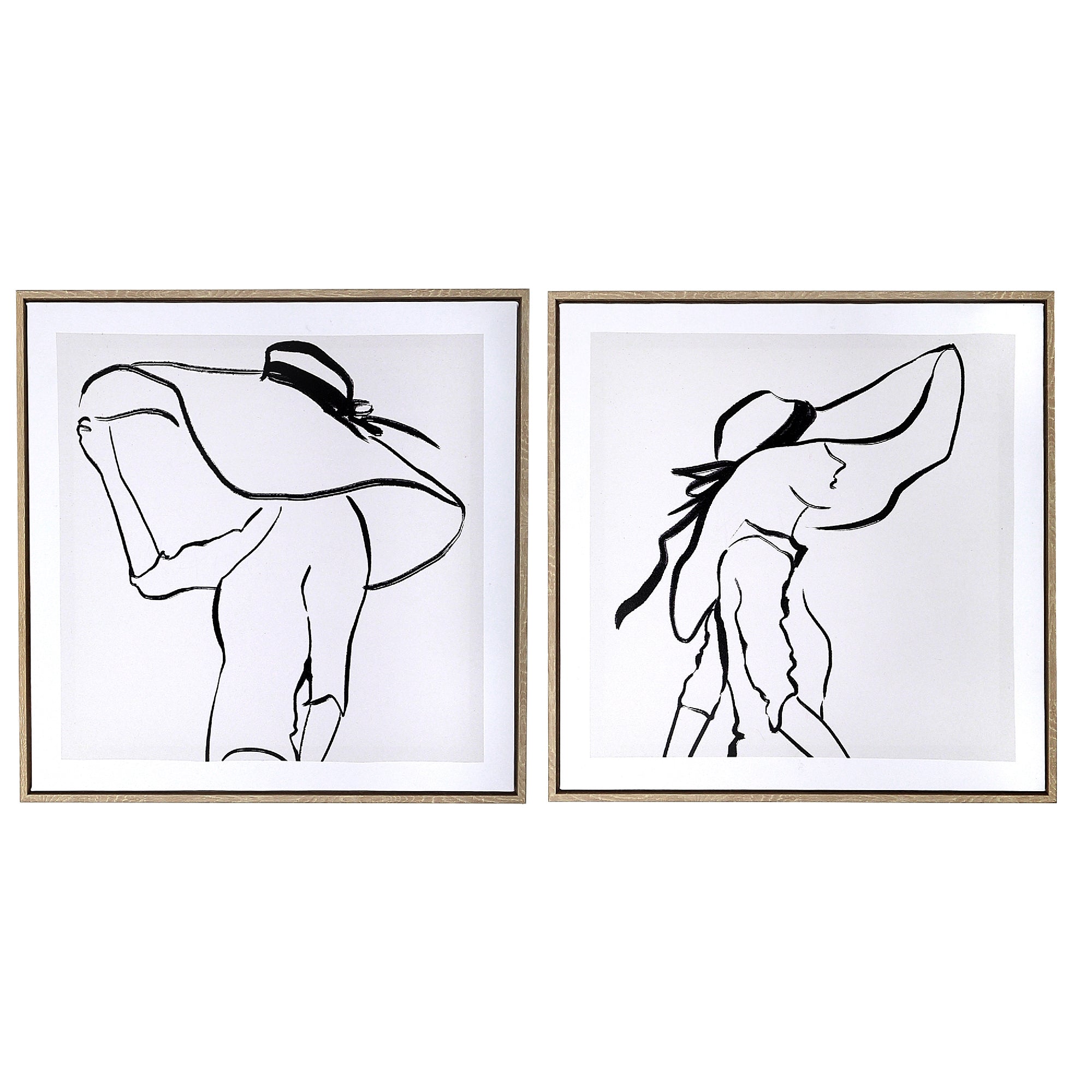 Framed Canvas Wall Art Lady In Large Hat Set Of 2, Fashion Illustration Wall Decor