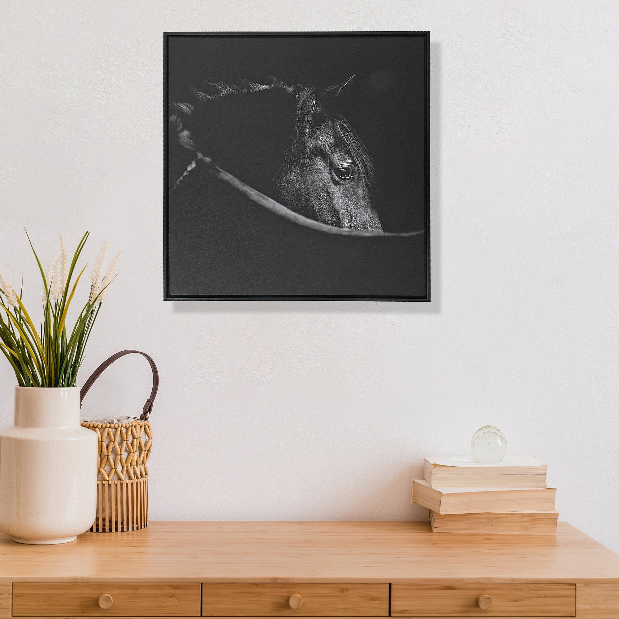 Framed Canvas Horse Head Wall Art, Rustic Farmhouse Animal Wall Decor