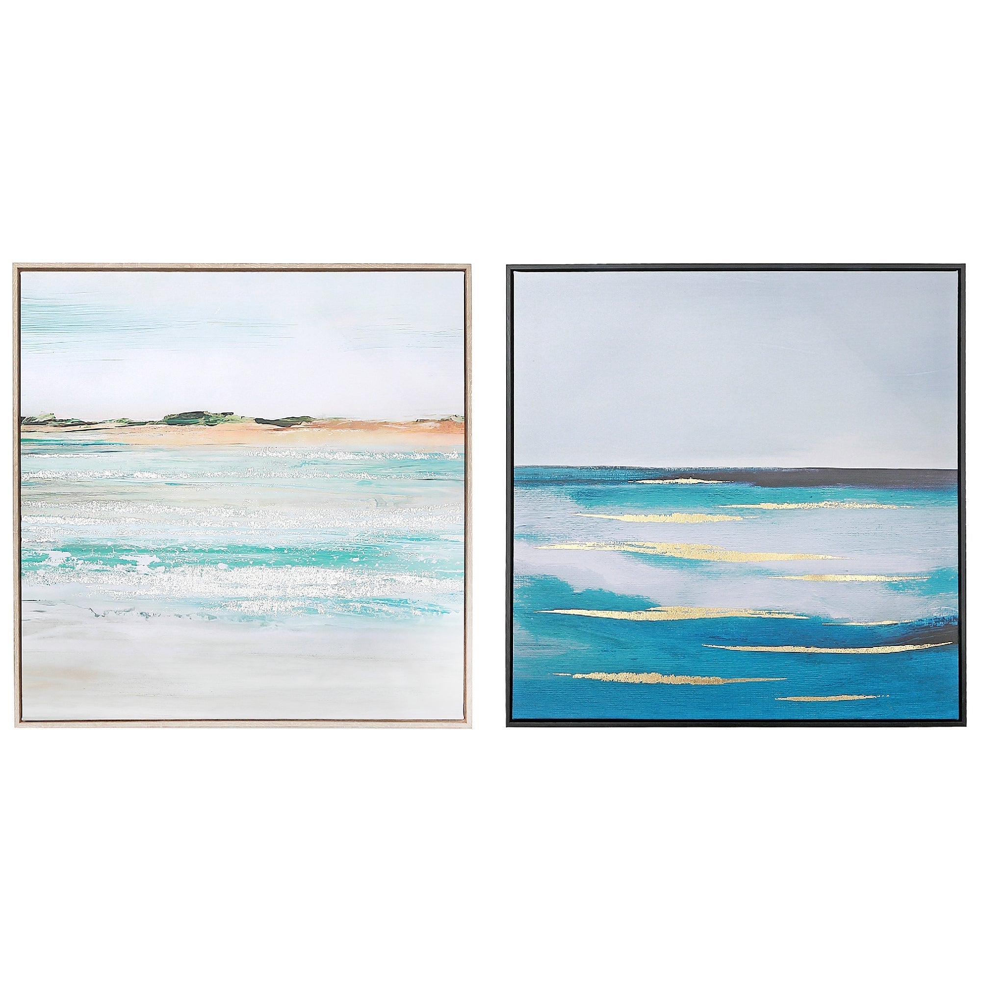 Framed Canvas Ocean Wall Art Set Of 2, Coastal Beach Wall Decor