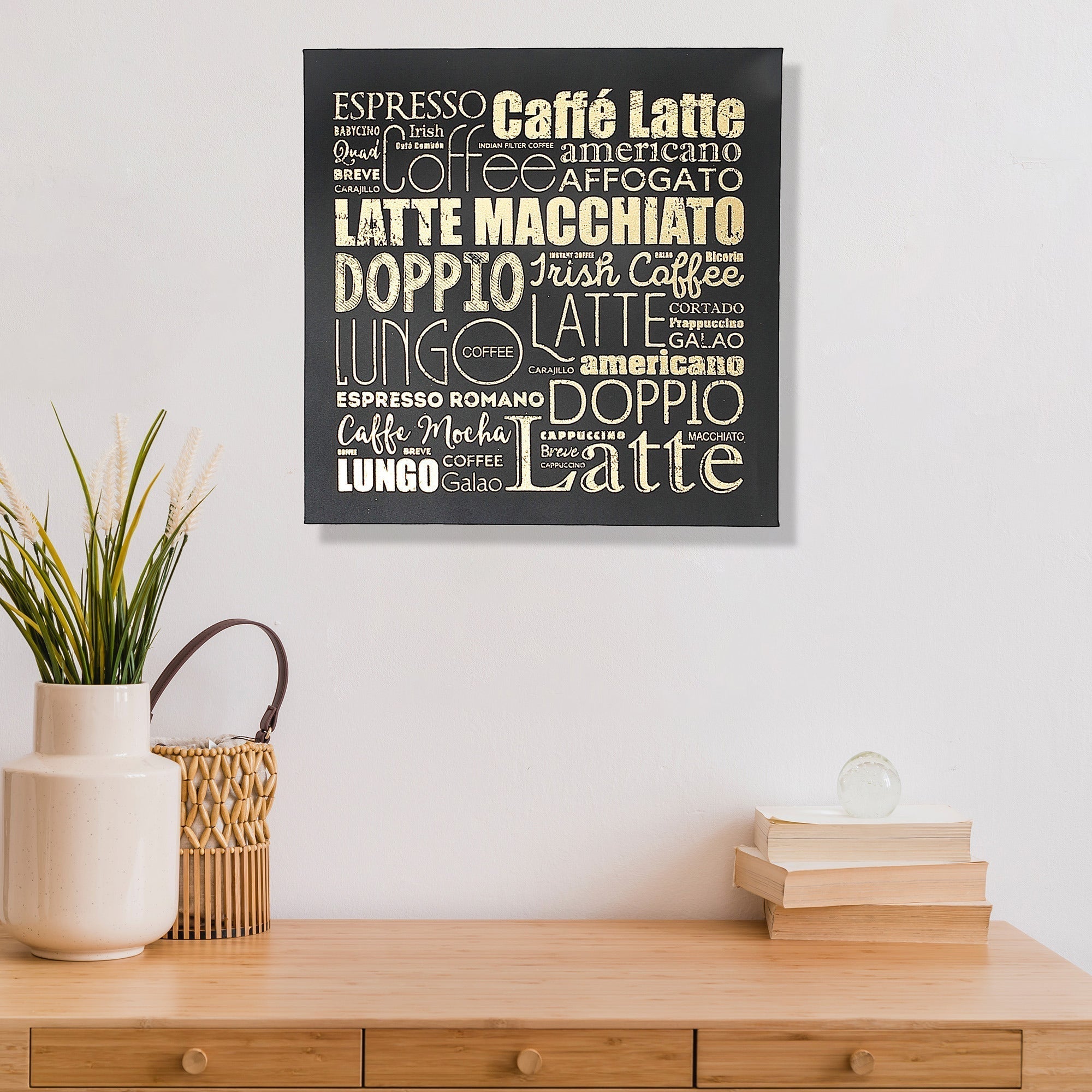 Canvas Wall Art Cafe Latte With Foil Accent, Coffee Kitchen Wall Decor