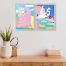 Framed Canvas Wall Art Crane & Leopard - Set of 2