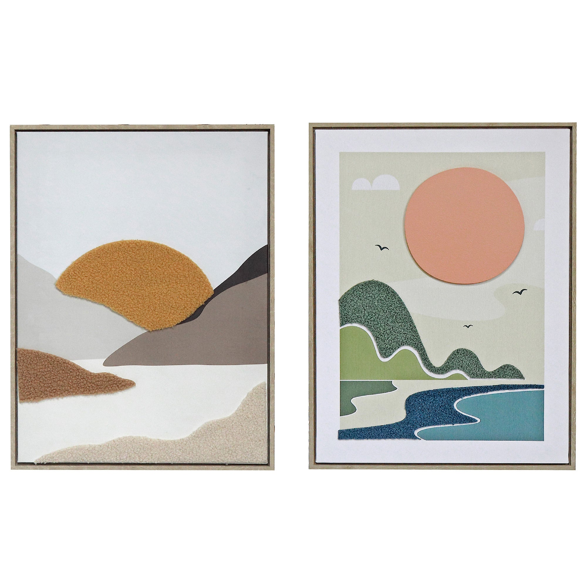 Framed Three Dimensional Canvas Wall Art Sunrise Assorted - Set of 2, Nature Wall Decor, Home Artwork, Seasonal Accent