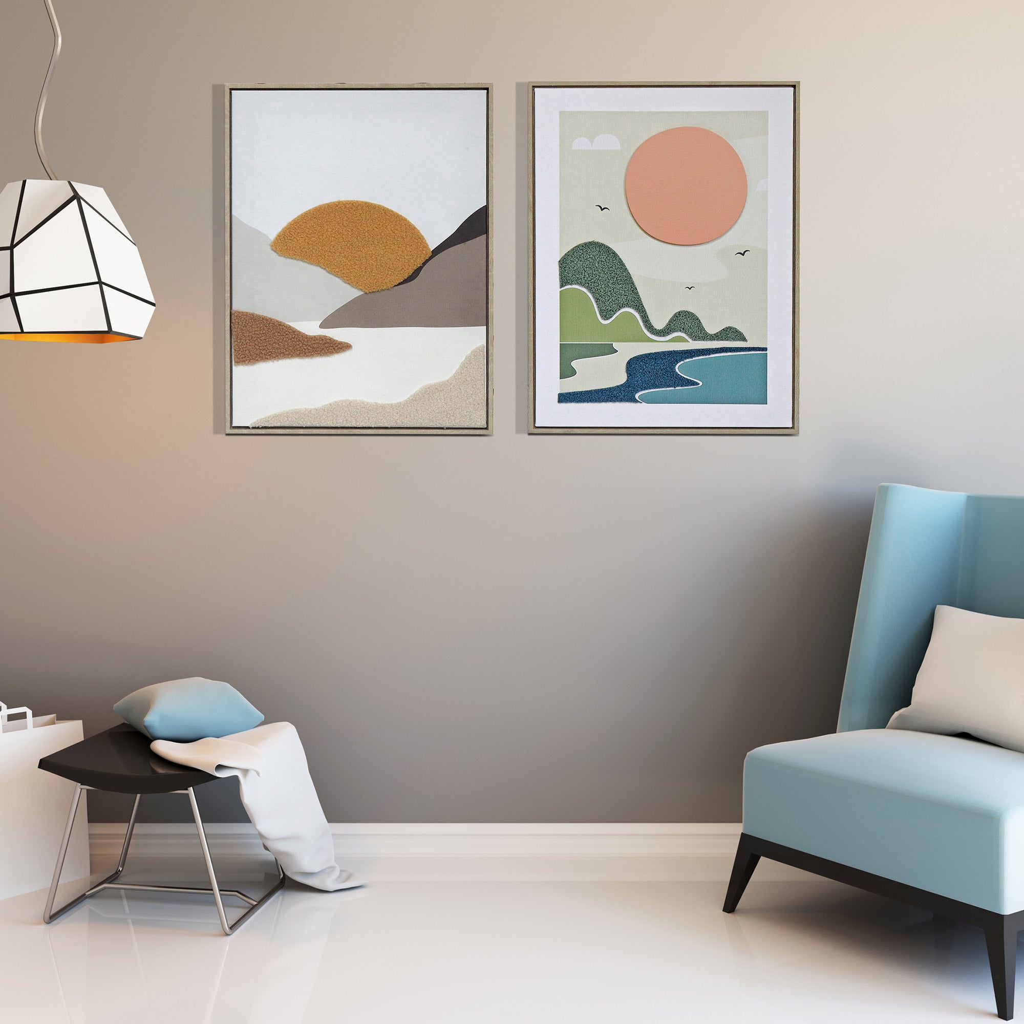 Framed Three Dimensional Canvas Wall Art Sunrise Assorted - Set of 2, Nature Wall Decor, Home Artwork, Seasonal Accent
