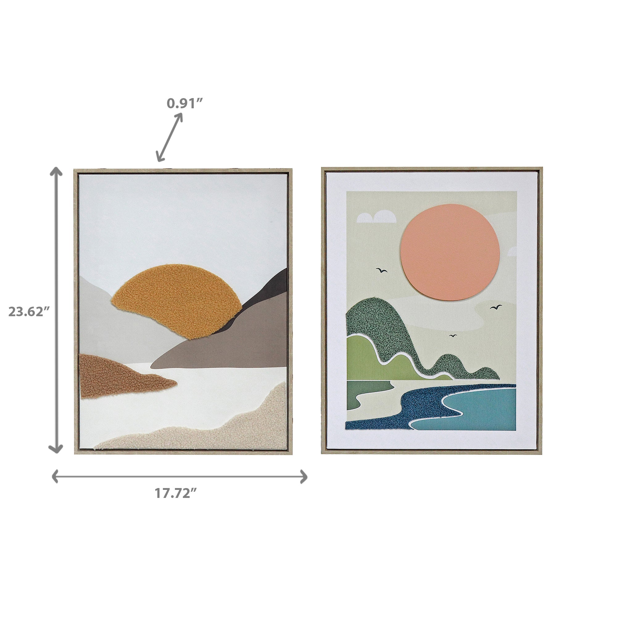 Framed Three Dimensional Canvas Wall Art Sunrise Assorted - Set of 2, Nature Wall Decor, Home Artwork, Seasonal Accent