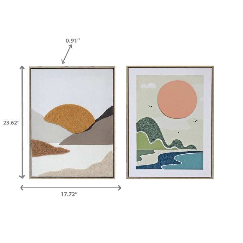 Framed 3D Canvas Wall Art Sunrise Assorted - Set of 2
