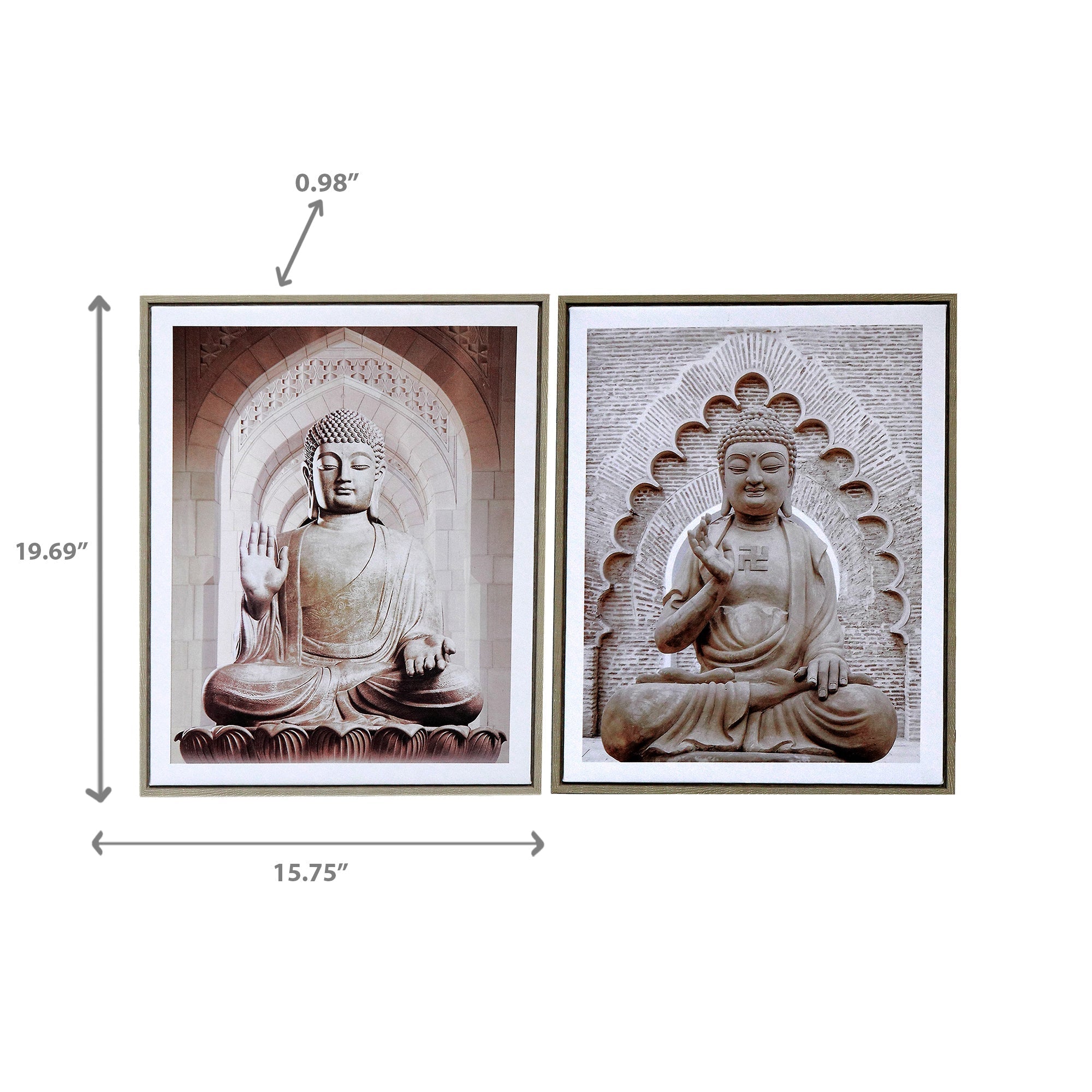 Framed Canvas Wall Art Buddha Assorted - Set of 2, Spiritual Wall Decor, Home Artwork, Meditation Room Accent