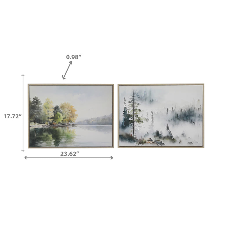 Framed Canvas Wall Art Misty Forest/Forest Lake Assorted - Set of 2
