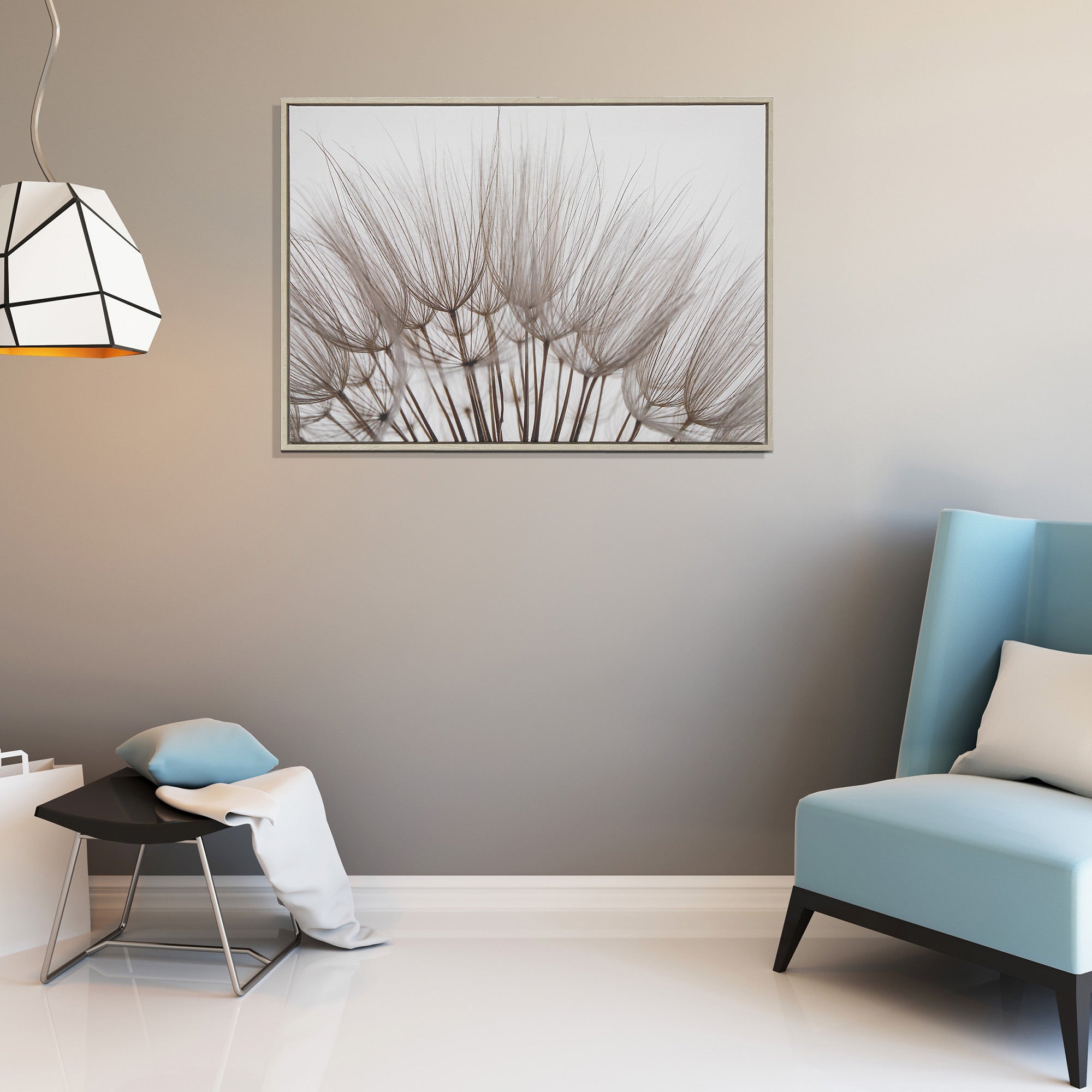 Framed Canvas Wall Art Fluffy Dandelion Flower, Home Wall Decor, Nature Artwork, Seasonal Floral Accent
