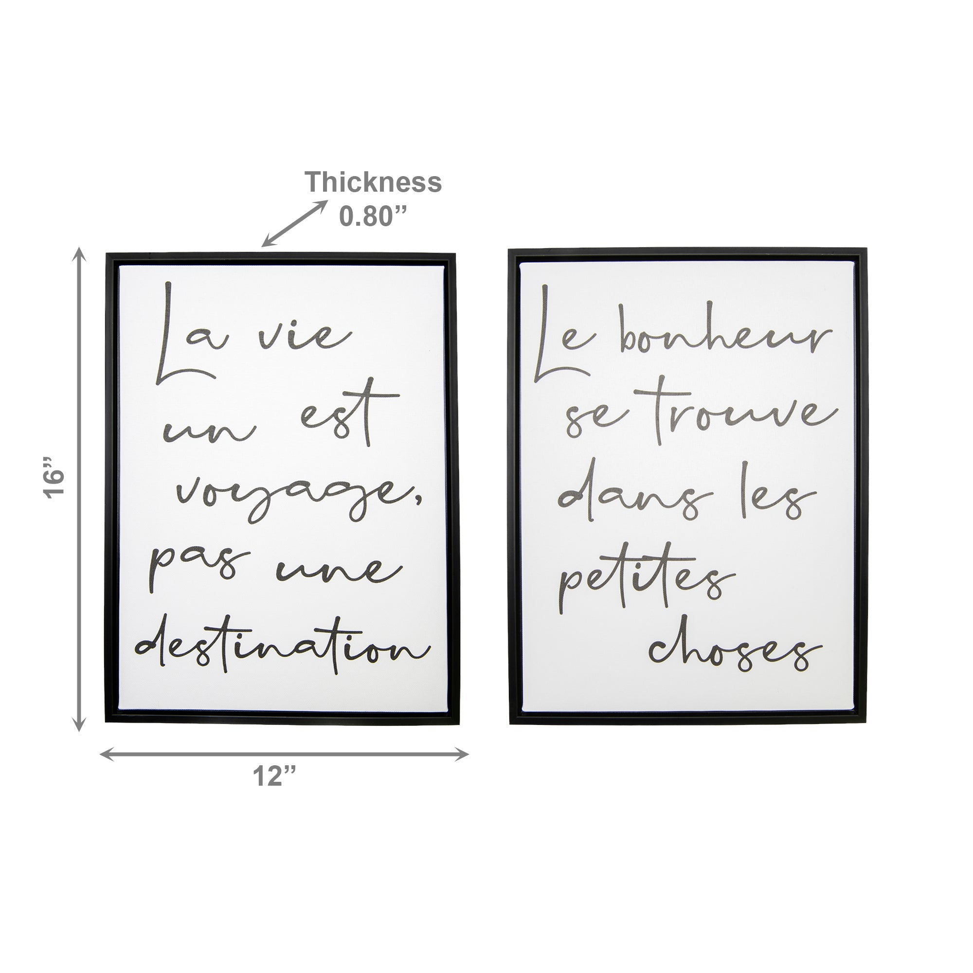 Assorted Framed Canvas Wall Signs “La Vie/Le Bonheur” - Set of 2