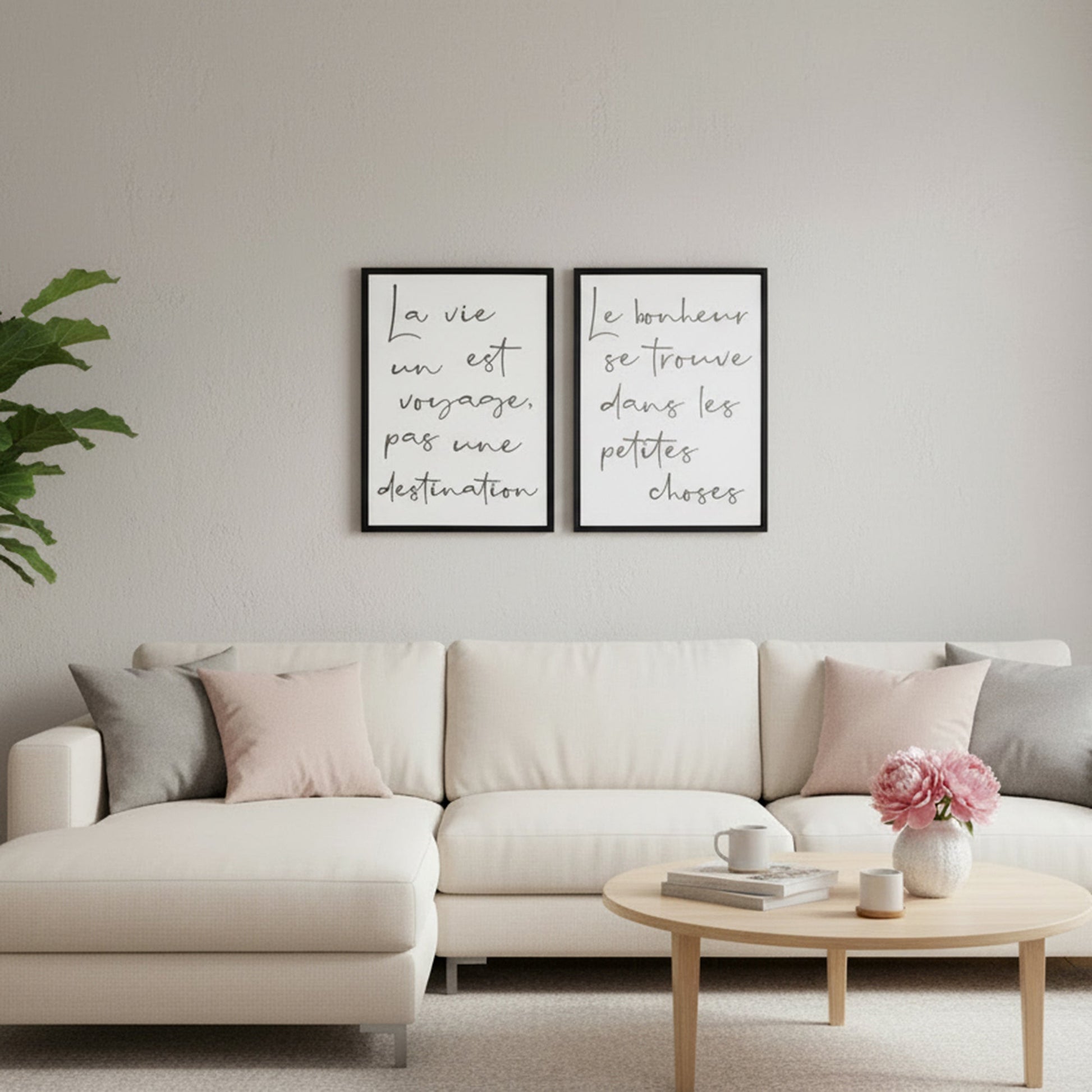 Assorted Framed Canvas Wall Signs “La Vie/Le Bonheur” - Set of 2
