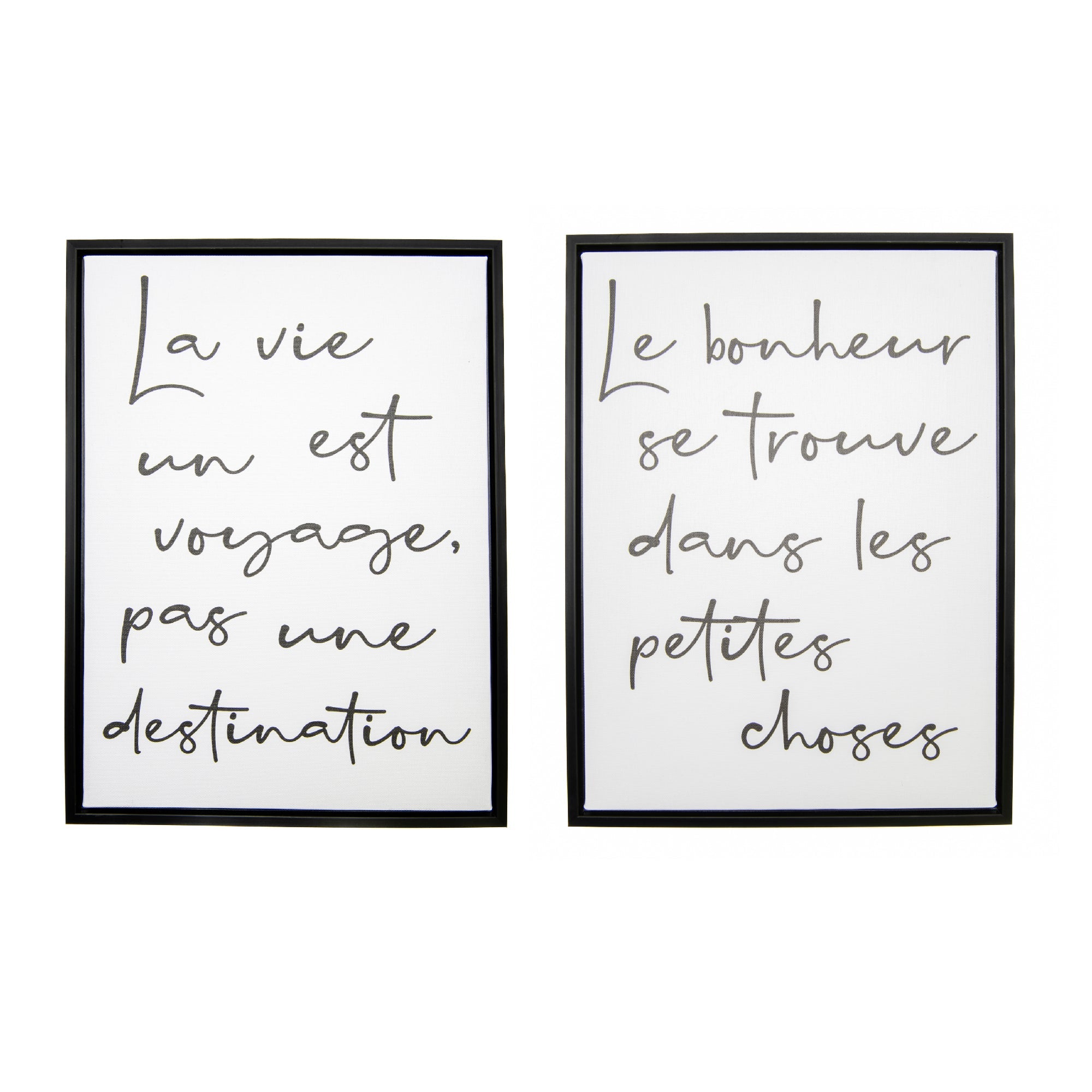 Assorted Framed Canvas Wall Signs “La Vie/Le Bonheur” - Set of 2