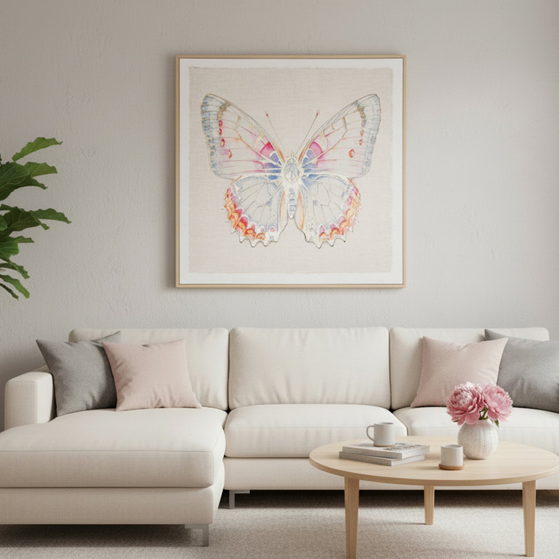 Framed Foil-Printed Canvas Art of Butterfly