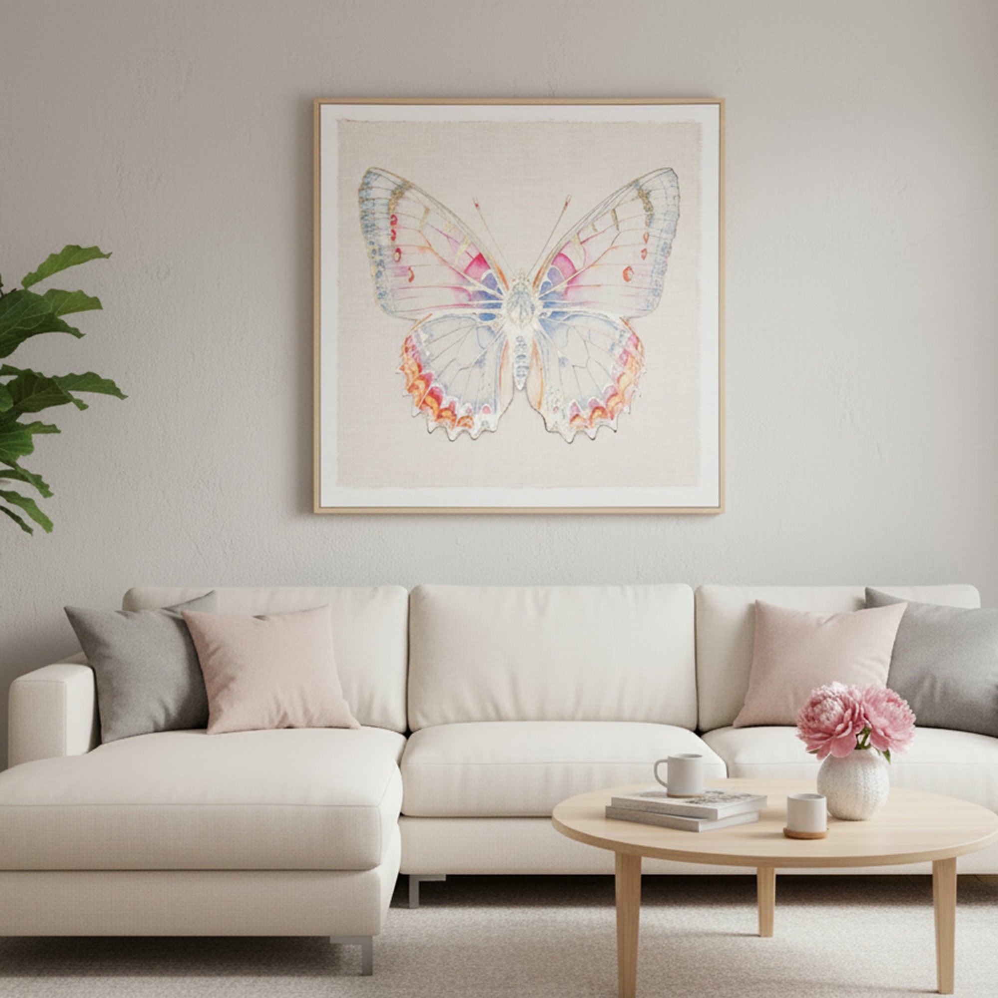 Framed Foil-Printed Canvas Art of Butterfly