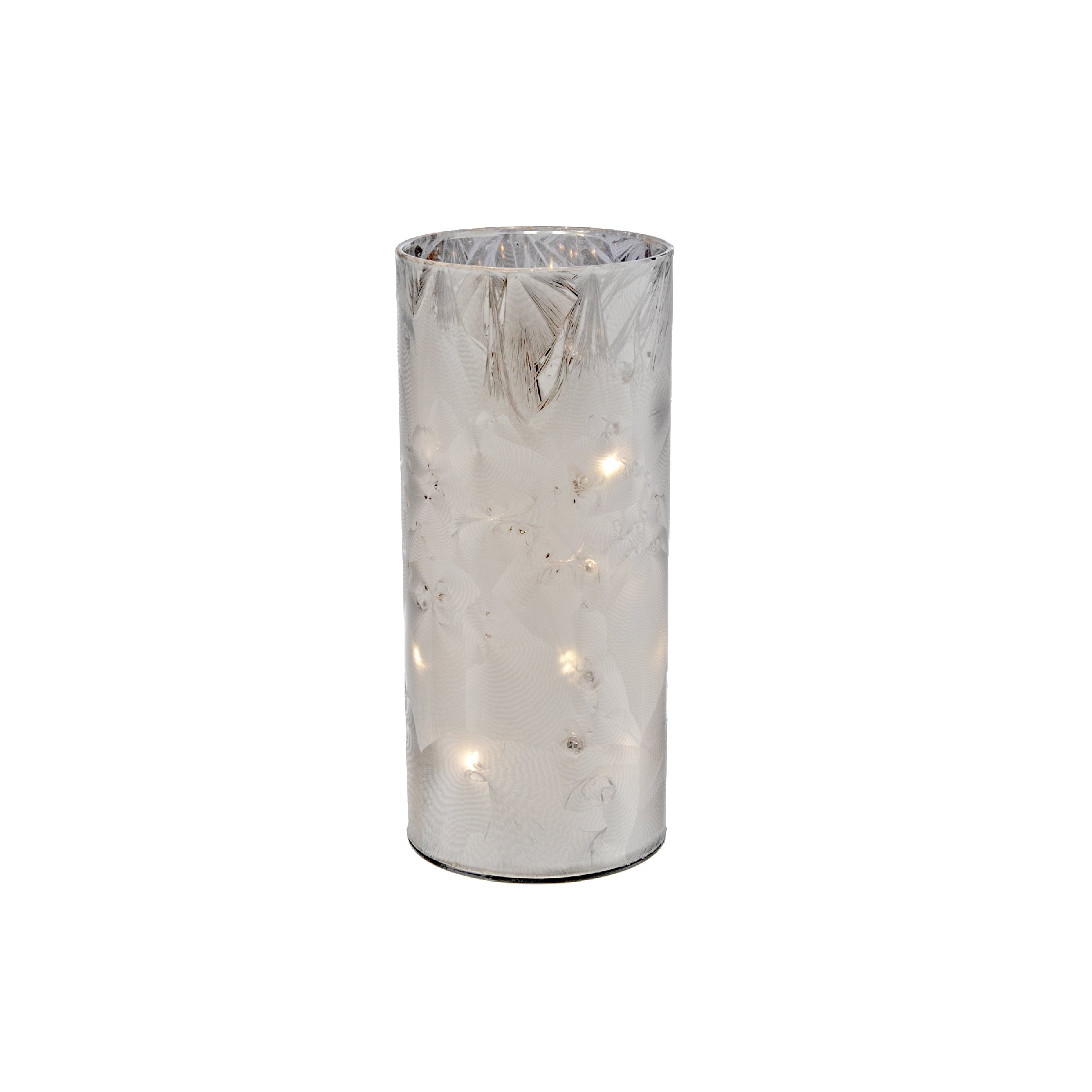 LED Cylinder Glass Stand Silver 7.9 Inch Decorative Candle Holder - Set of 2
