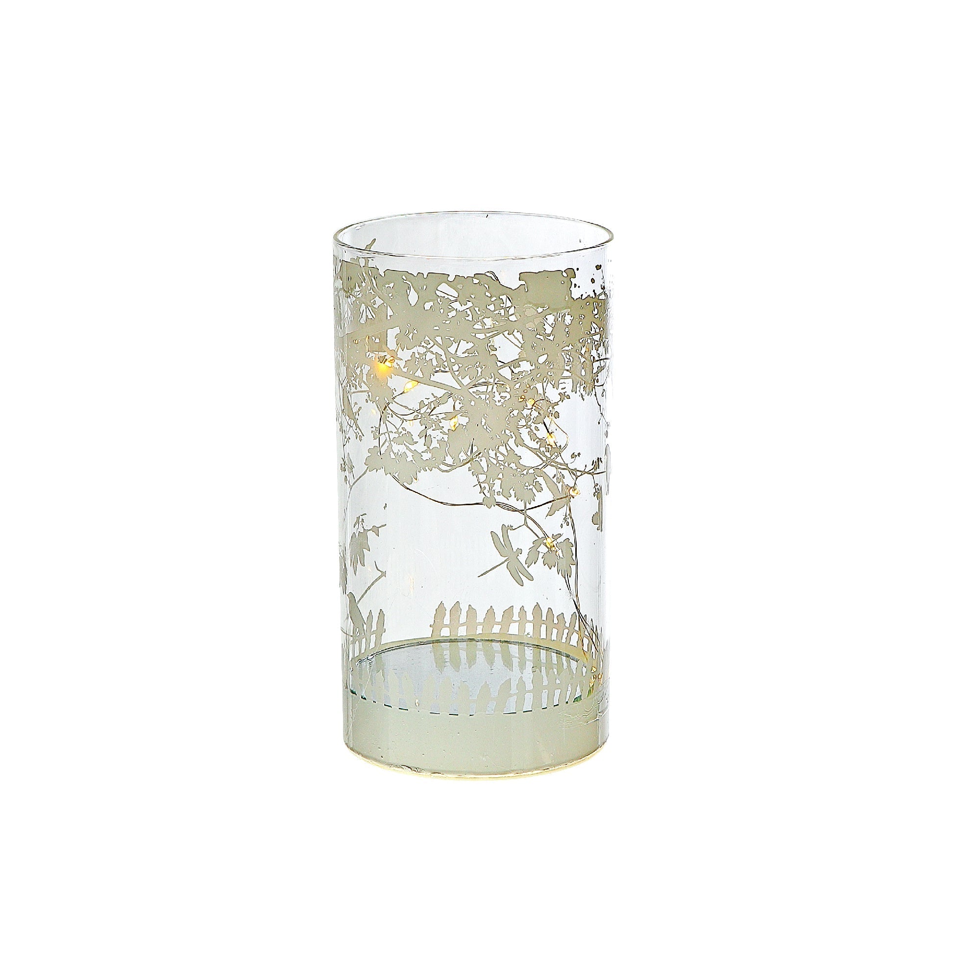 Cylinder LED Glass Decor Birds On Tree 6.75 Inch, Lighted Home Accent, Decorative Lantern