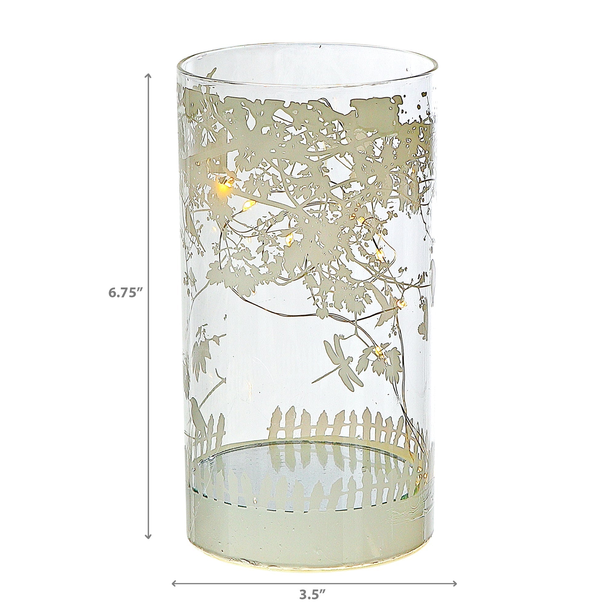 Cylinder LED Glass Decor Birds On Tree 6.75 Inch, Lighted Home Accent, Decorative Lantern