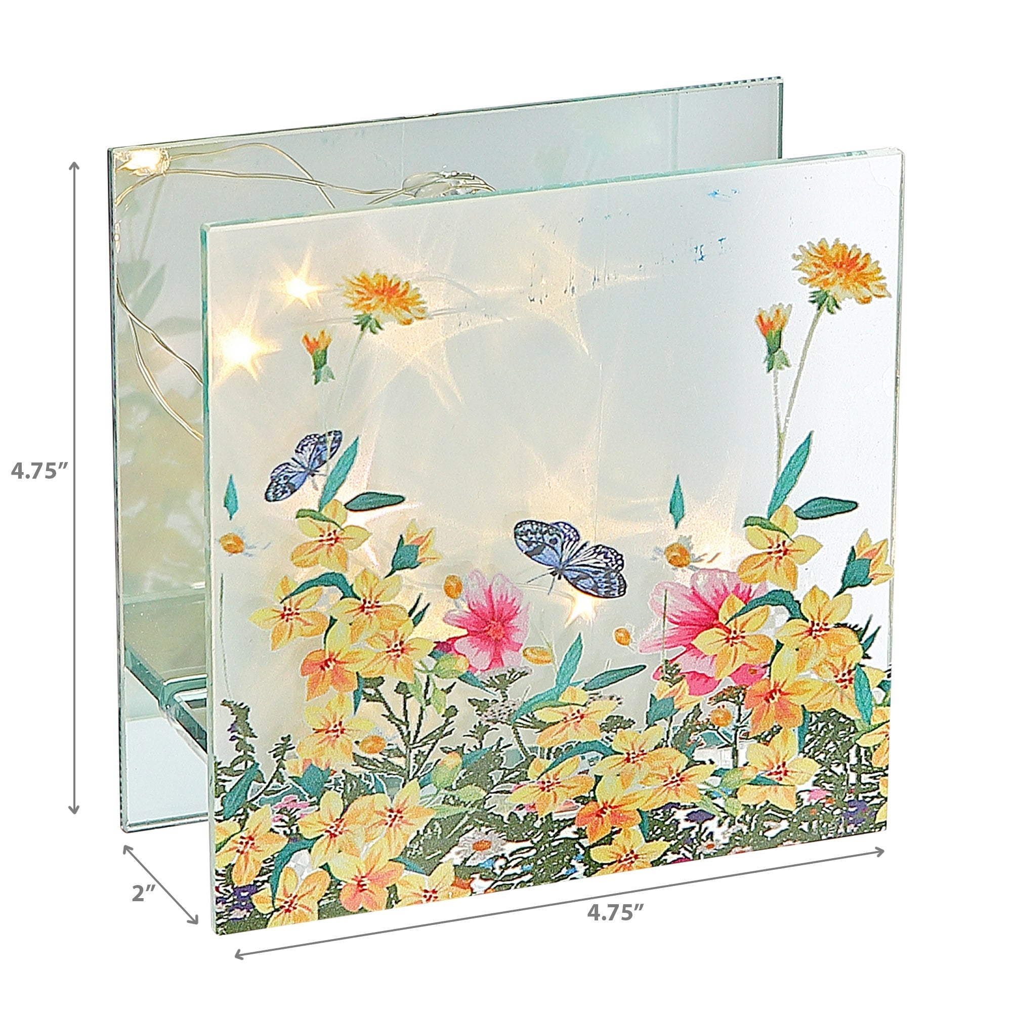 Square LED Painted Glass Decor Floral Garden, Home Accent, Lighted Decor