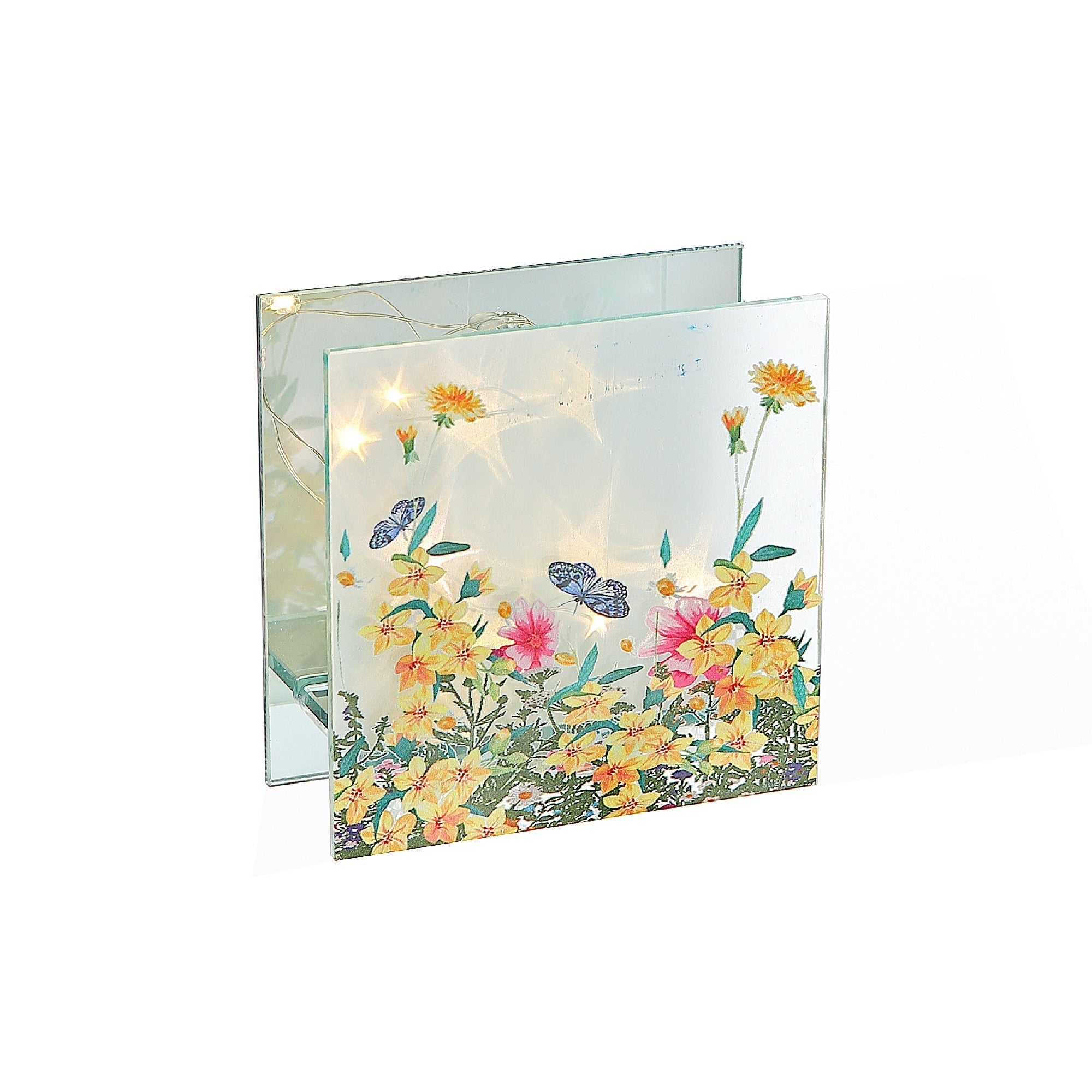 Square LED Painted Glass Decor Floral Garden, Home Accent, Lighted Decor