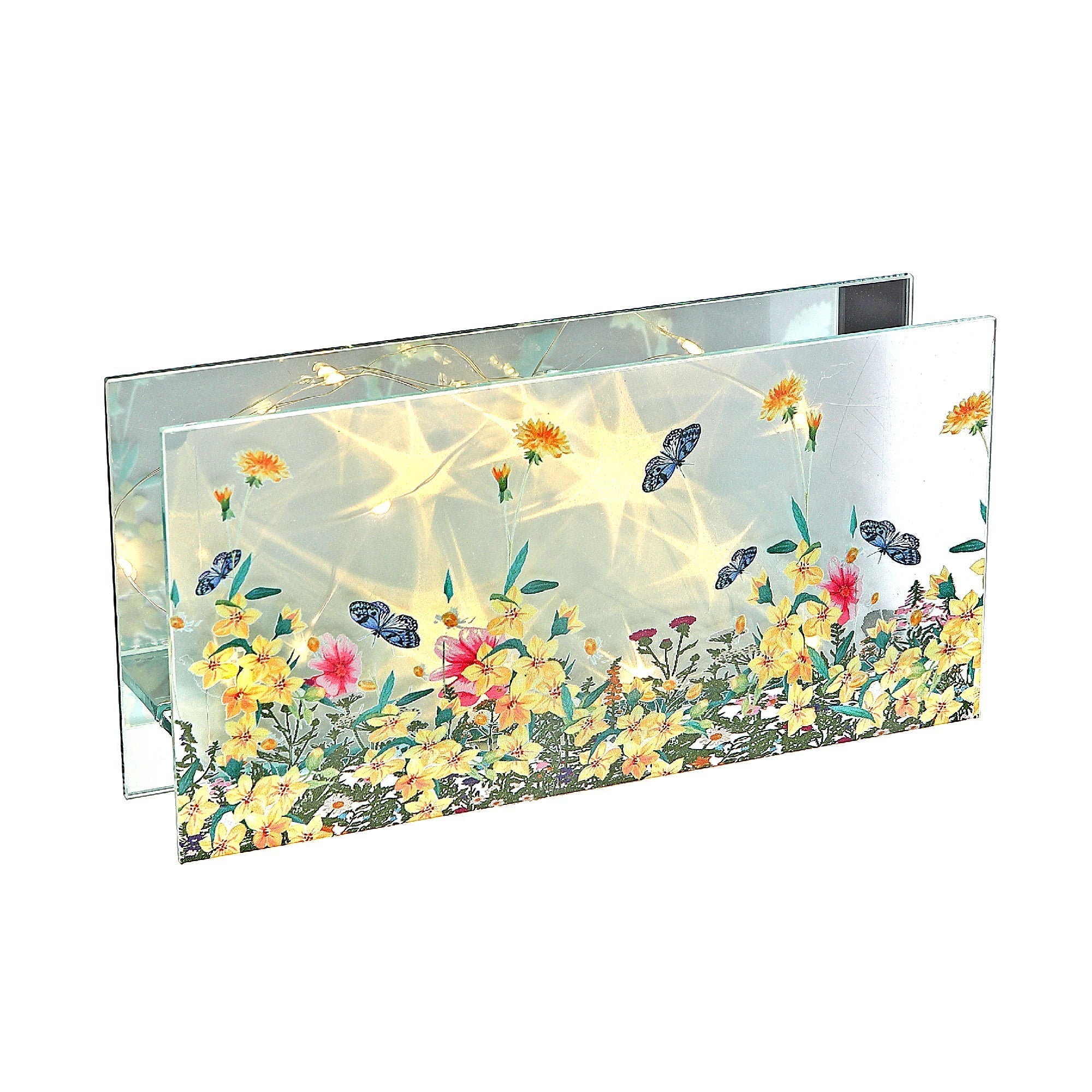 Rectangular LED Painted Glass Decor Floral Garden, Home Accent, Lighted Decor
