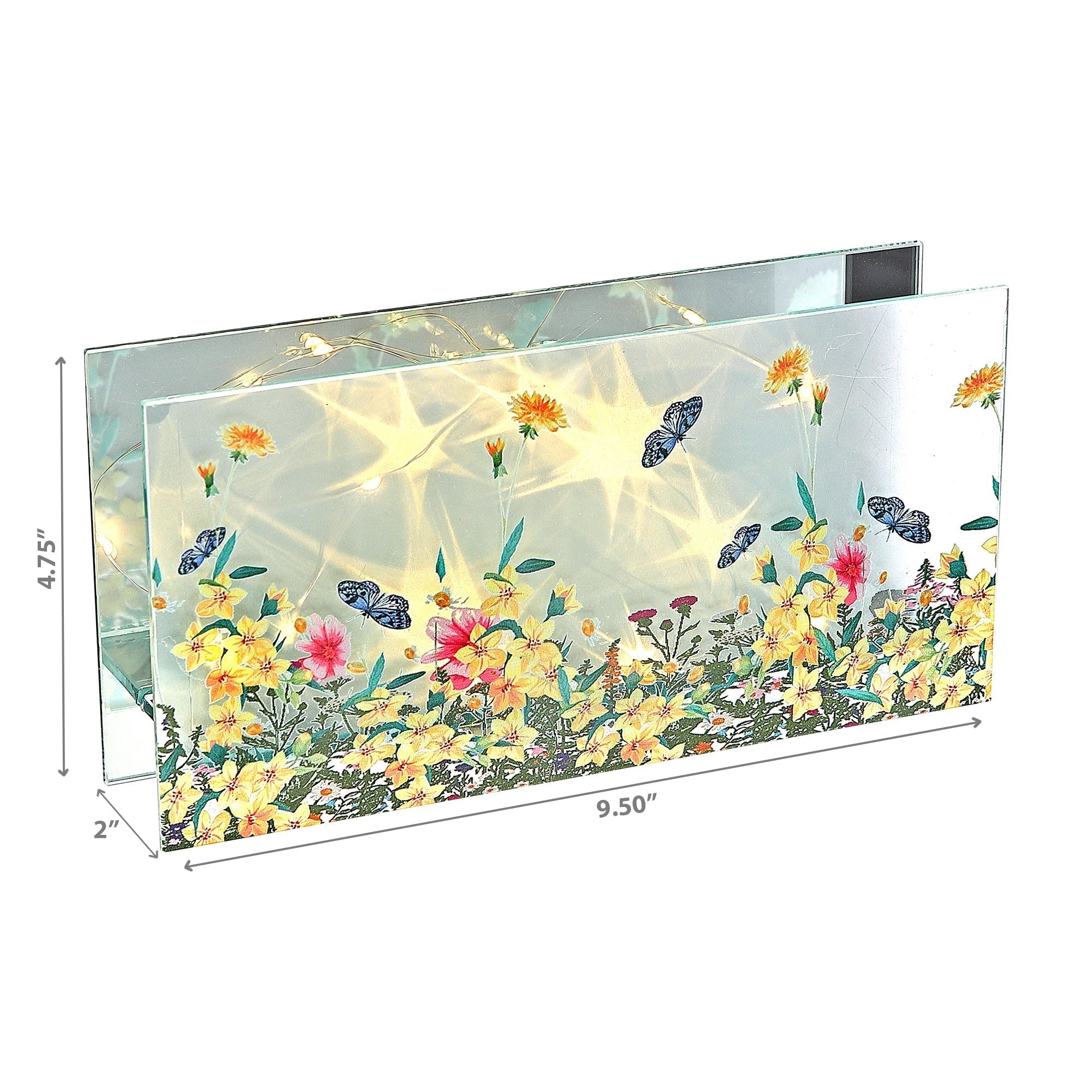 Rectangular LED Painted Glass Decor Floral Garden, Home Accent, Lighted Decor
