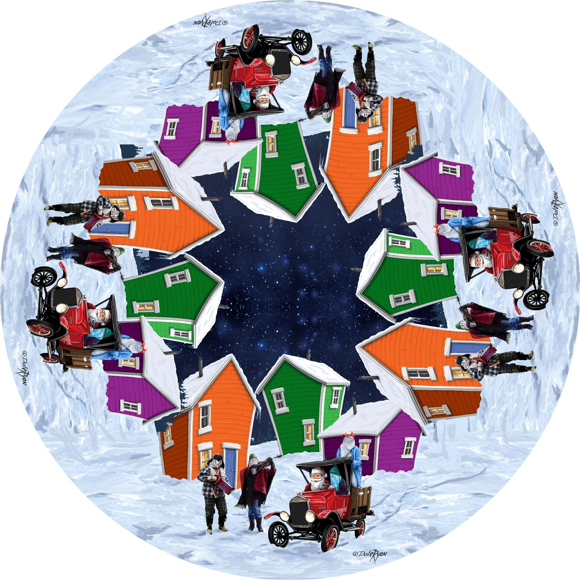 Round Polyester Digital Print Tablecloth Santa’s Helpers 60 Inch – Holiday Table Linen