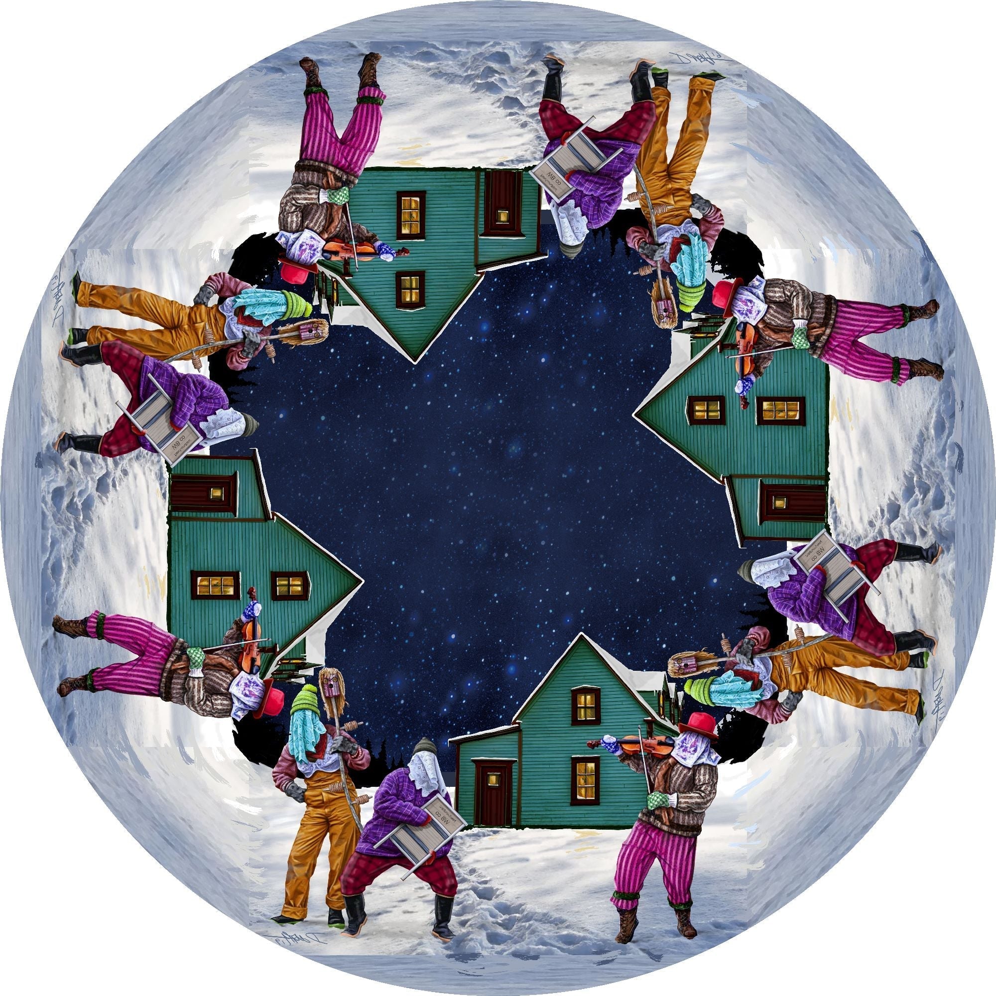 Round Polyester Digital Print Tablecloth Washboard Mummer 60 Inch – Decorative Table Linen