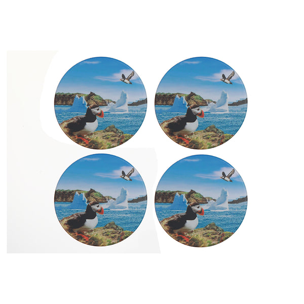 4 Pc Round Ceramic Coasters Puffin