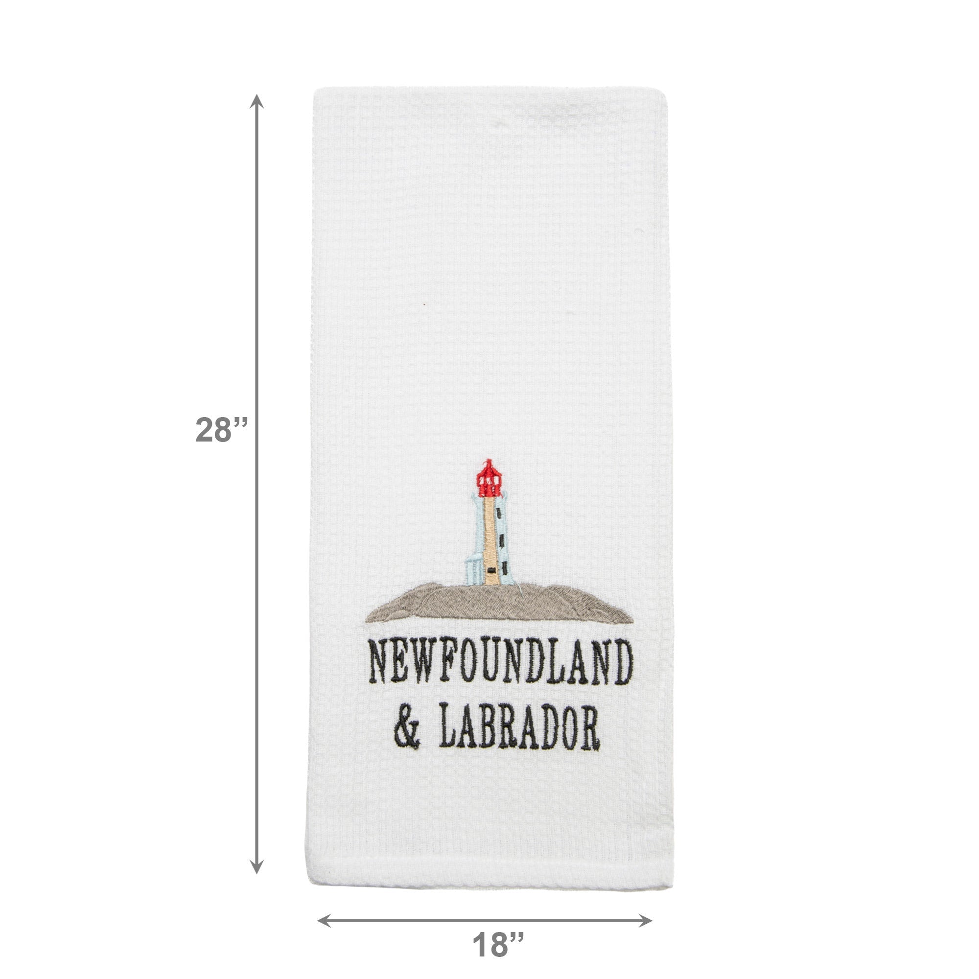 White Waffle Kitchen Towel with Embroidered Lighthouse - Set of 6