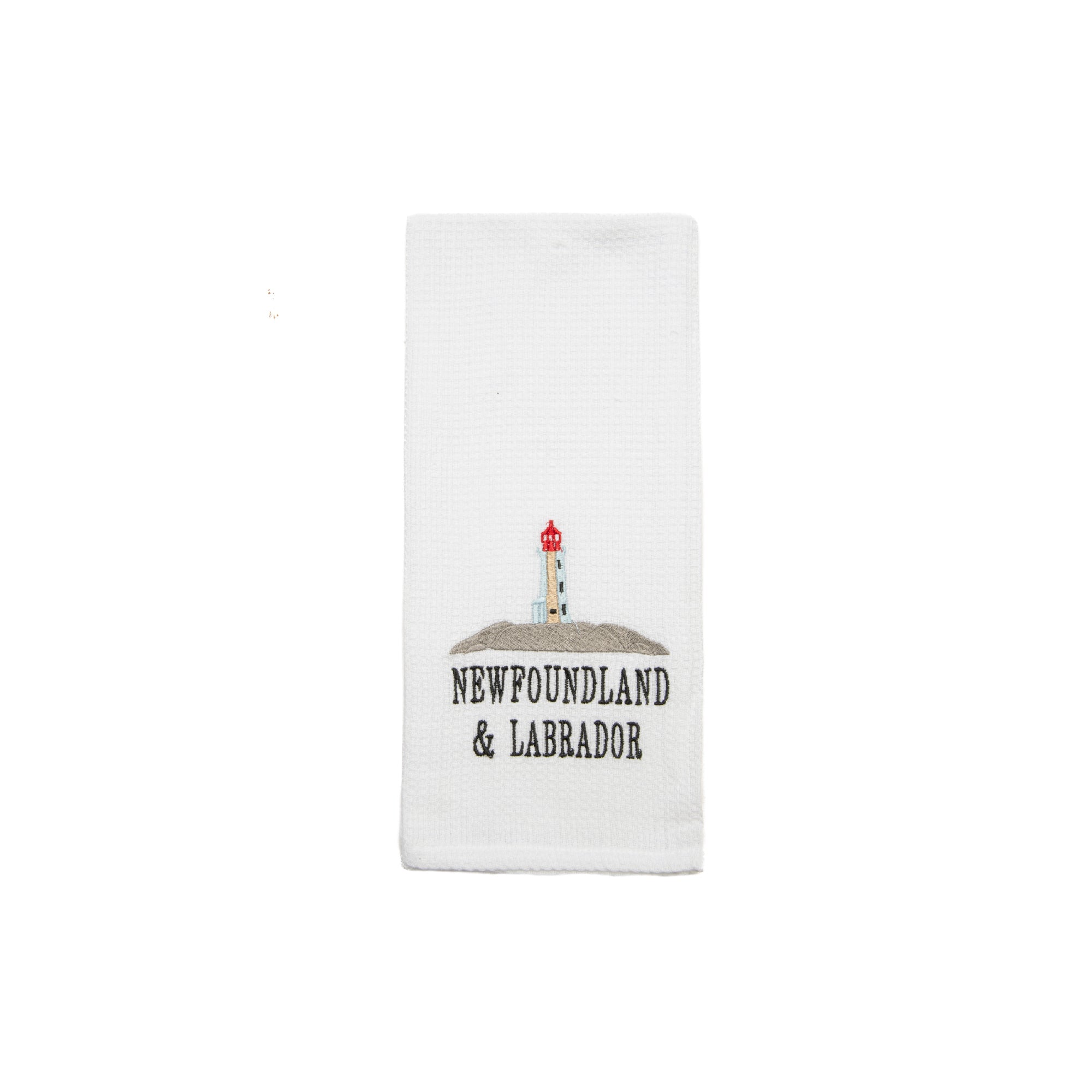 White Waffle Kitchen Towel with Embroidered Lighthouse - Set of 6