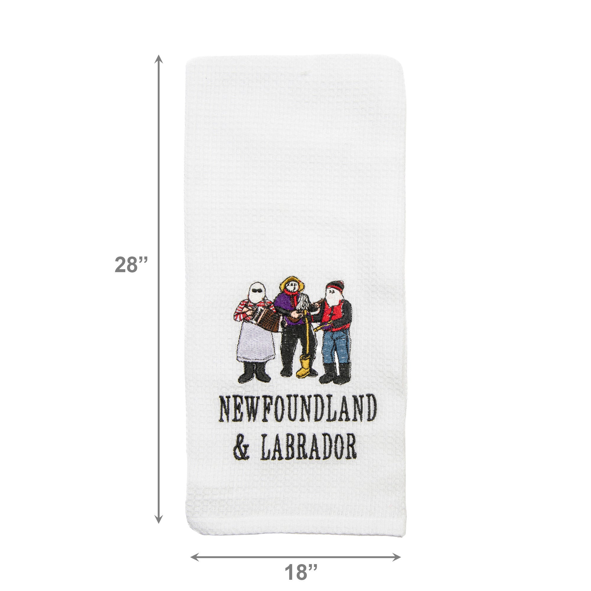 White Waffle Kitchen Towel with Embroidered Mummer Design - Set of 6