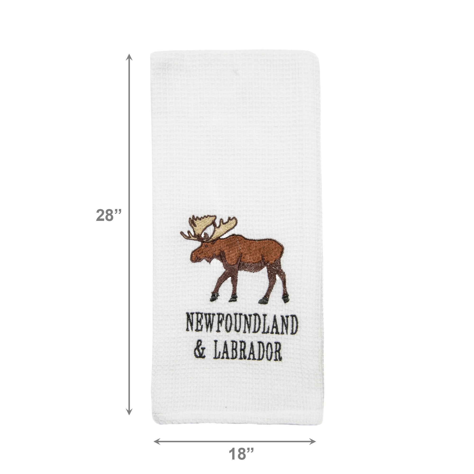 White Waffle Kitchen Towel with Embroidered Moose - Set of 6