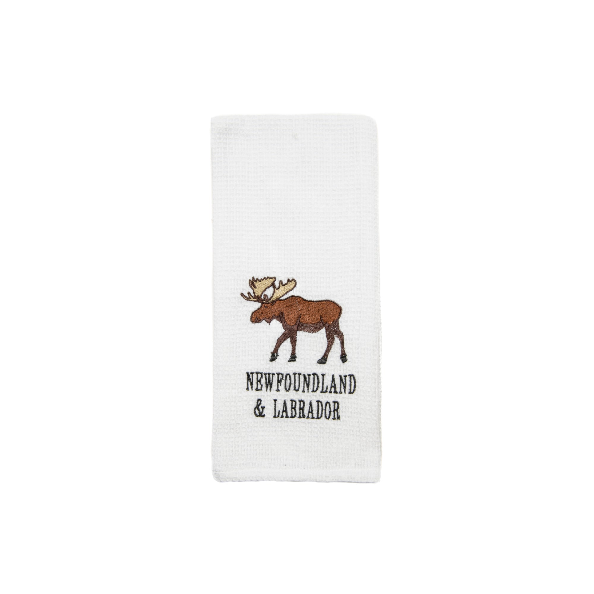 White Waffle Kitchen Towel with Embroidered Moose - Set of 6