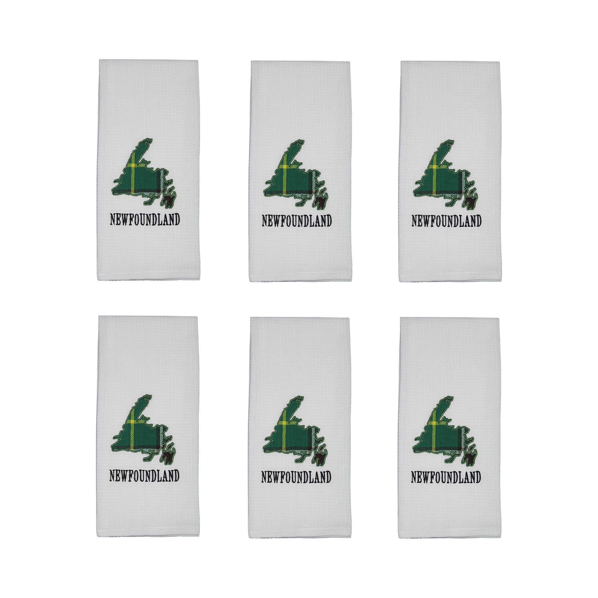 White Waffle Kitchen Towel with Newfoundland Tartan Embroidery - Set of 6