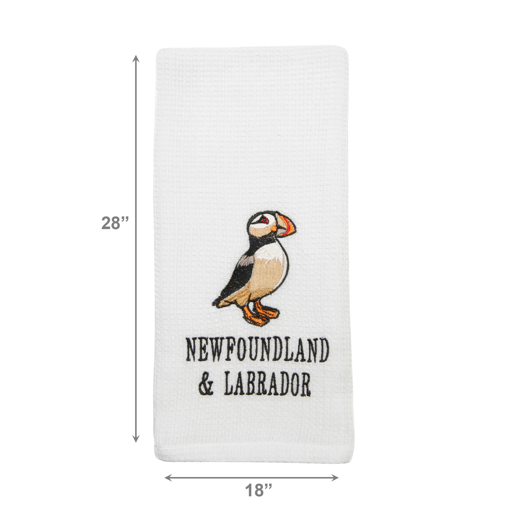 White Waffle Kitchen Towel with Embroidered Puffin - Set of 6