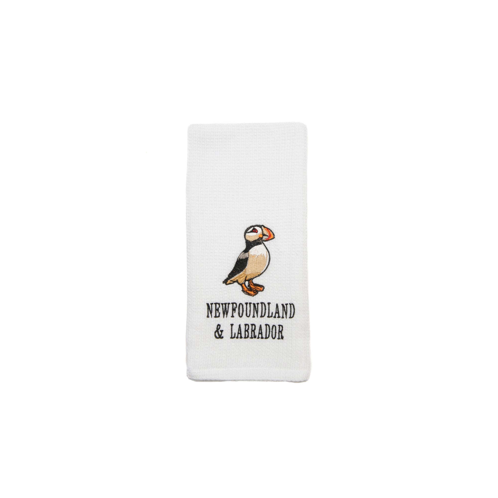 White Waffle Kitchen Towel with Embroidered Puffin - Set of 6