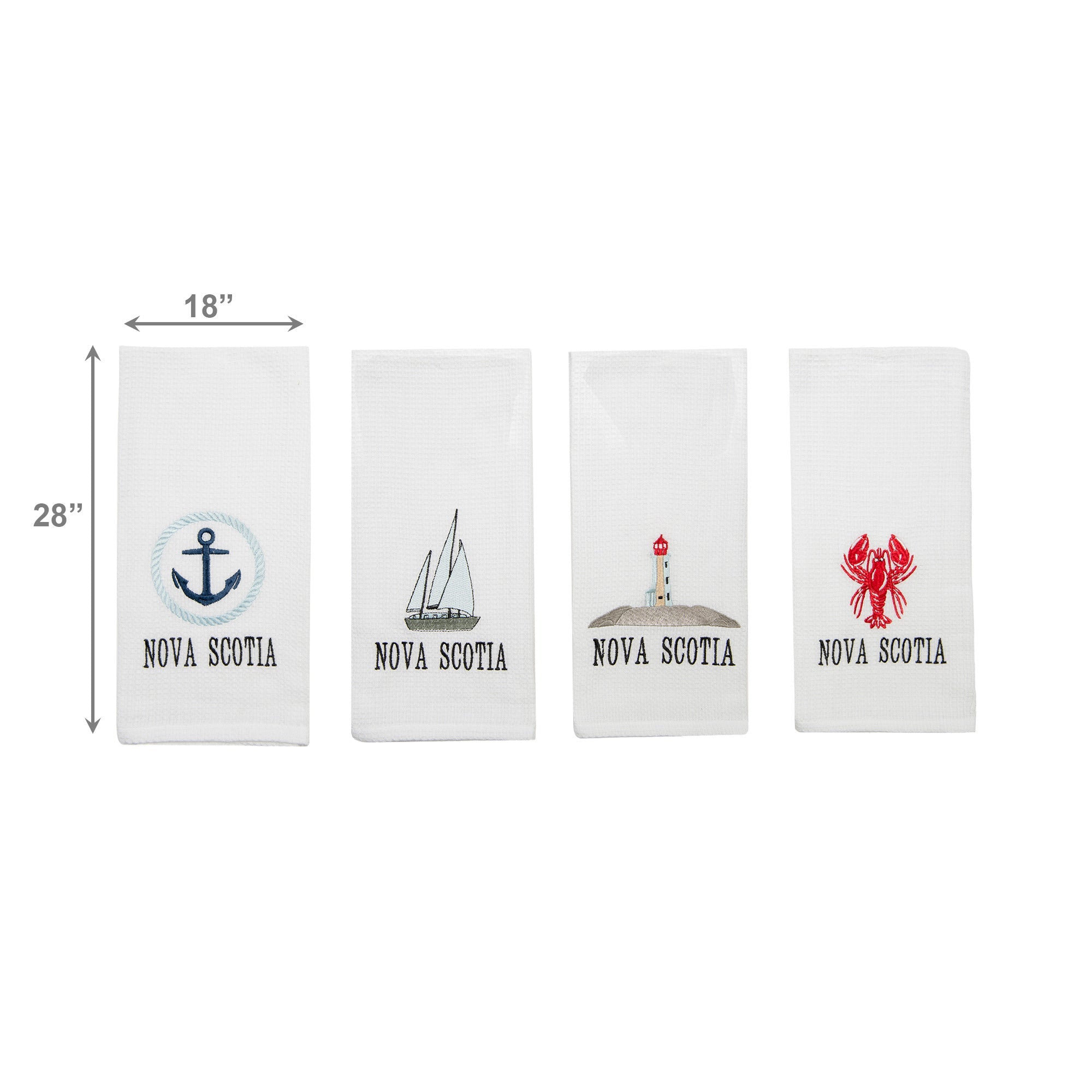 Assorted White Waffle Kitchen Towels with Nova Scotia Themes - Set of 6