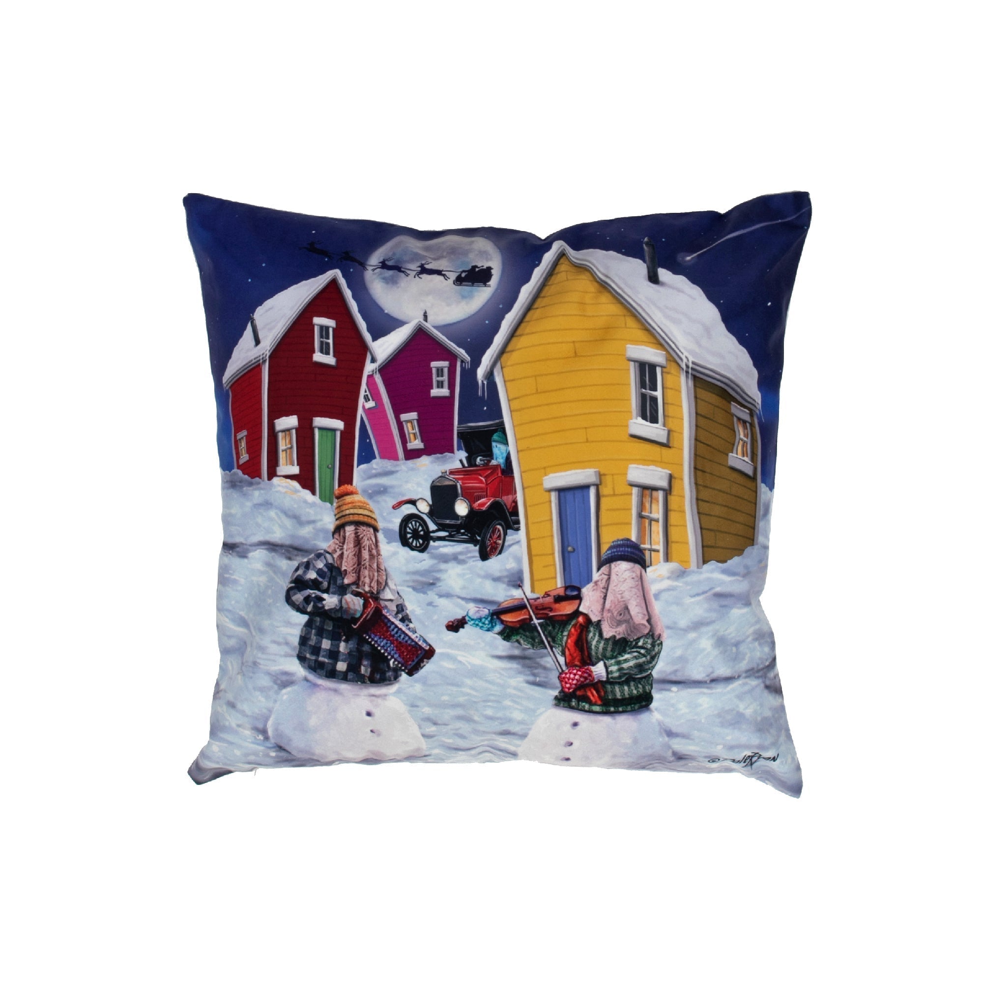 Velvet Cushion Snowman Design 18 X 18 - Set of 2 Decorative Holiday Throw Pillows
