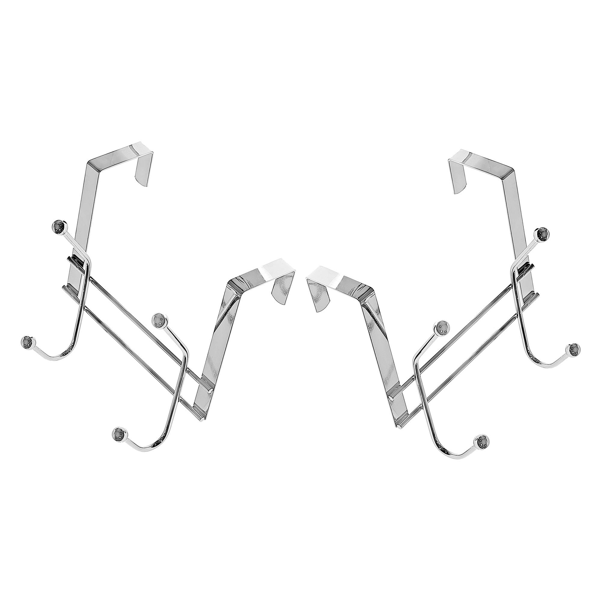 Chrome Wire Over The Door 4 Hooks, Space Saving Door Organizer, Bathroom Bedroom Storage, Set of 2