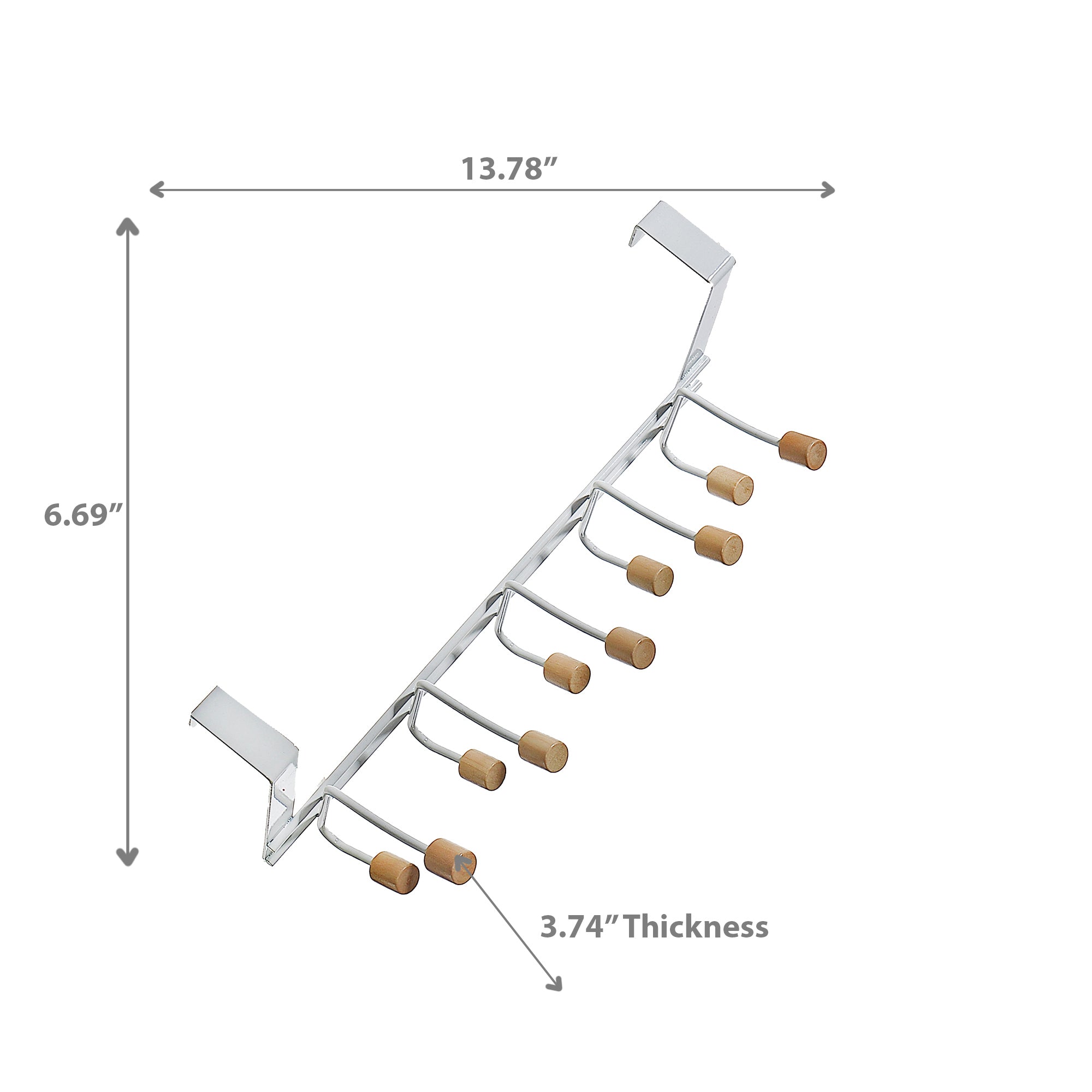 Iron Over-the-Door 10 Hooks with Wooden Knobs – Wall Organizer, Home Storage